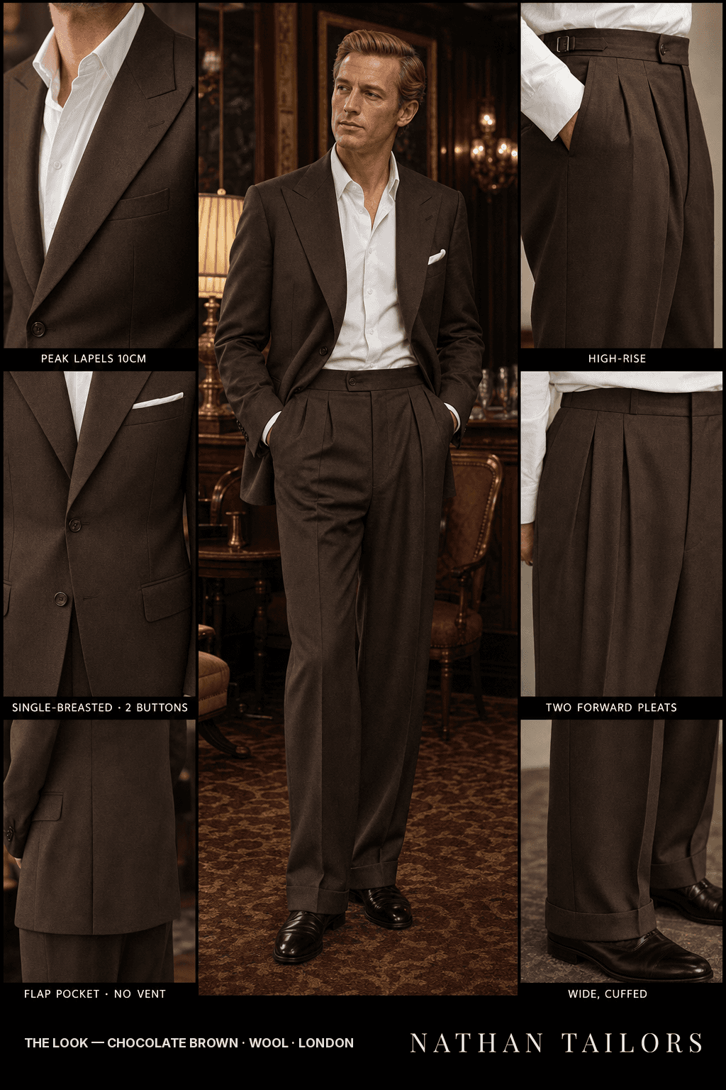 chocolate brown single-breasted bespoke suit — custom tailored by Nathan Tailors, the Hoi An custom tailor