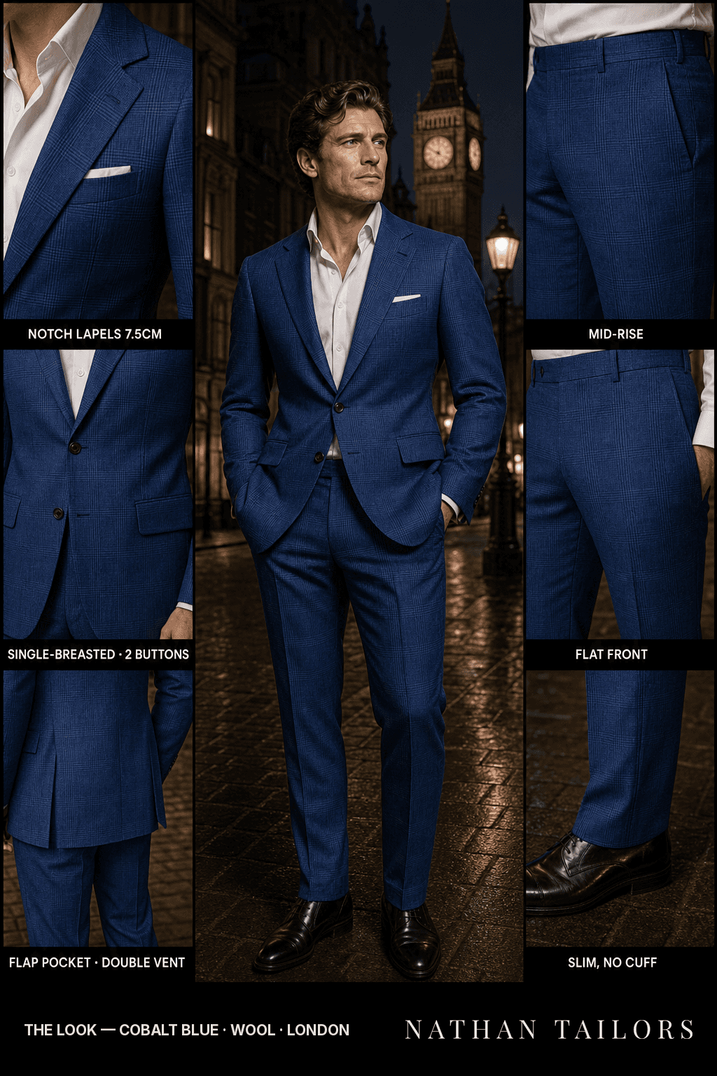 cobalt blue glen_plaid single-breasted bespoke suit — custom tailored by Nathan Tailors, the Hoi An custom tailor