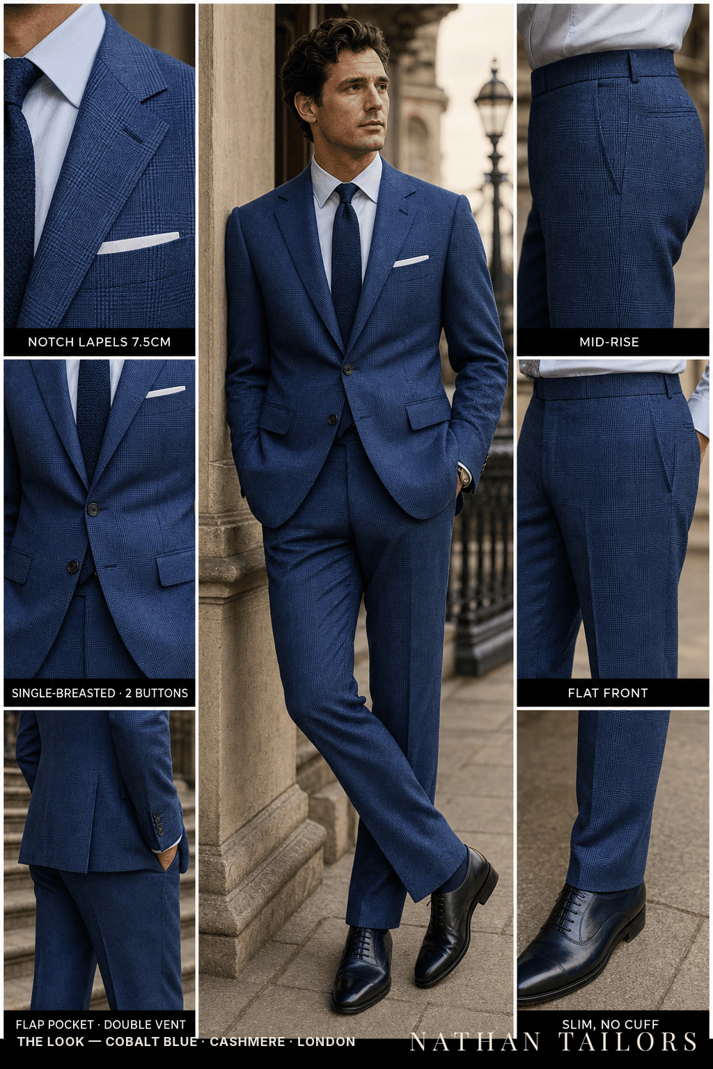 cobalt blue glen_plaid single-breasted bespoke suit — custom tailored by Nathan Tailors, the Hoi An custom tailor