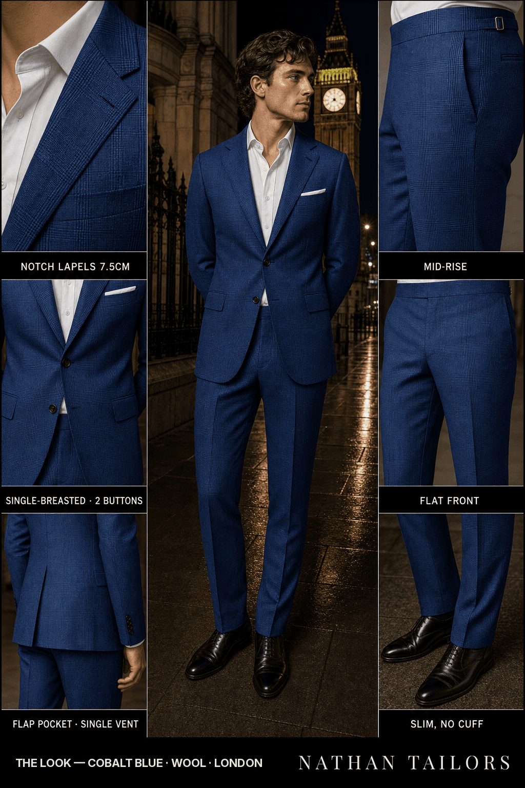 cobalt blue glen_plaid single-breasted bespoke suit — custom tailored by Nathan Tailors, the Hoi An custom tailor
