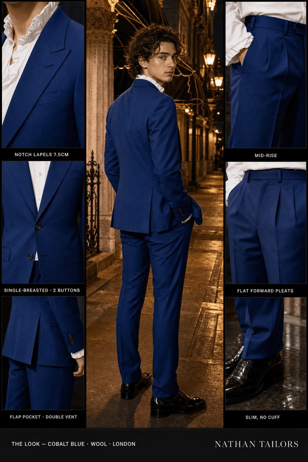 cobalt blue single-breasted bespoke suit — custom tailored by Nathan Tailors, the Hoi An custom tailor