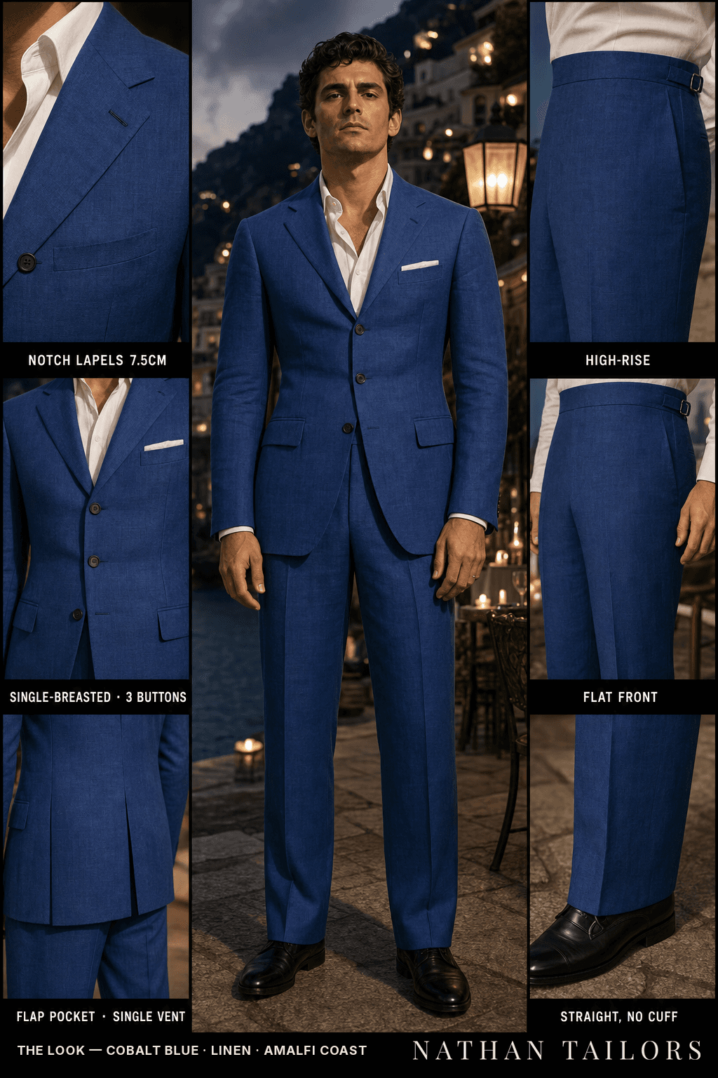 cobalt blue single-breasted bespoke suit — custom tailored by Nathan Tailors, the Hoi An custom tailor
