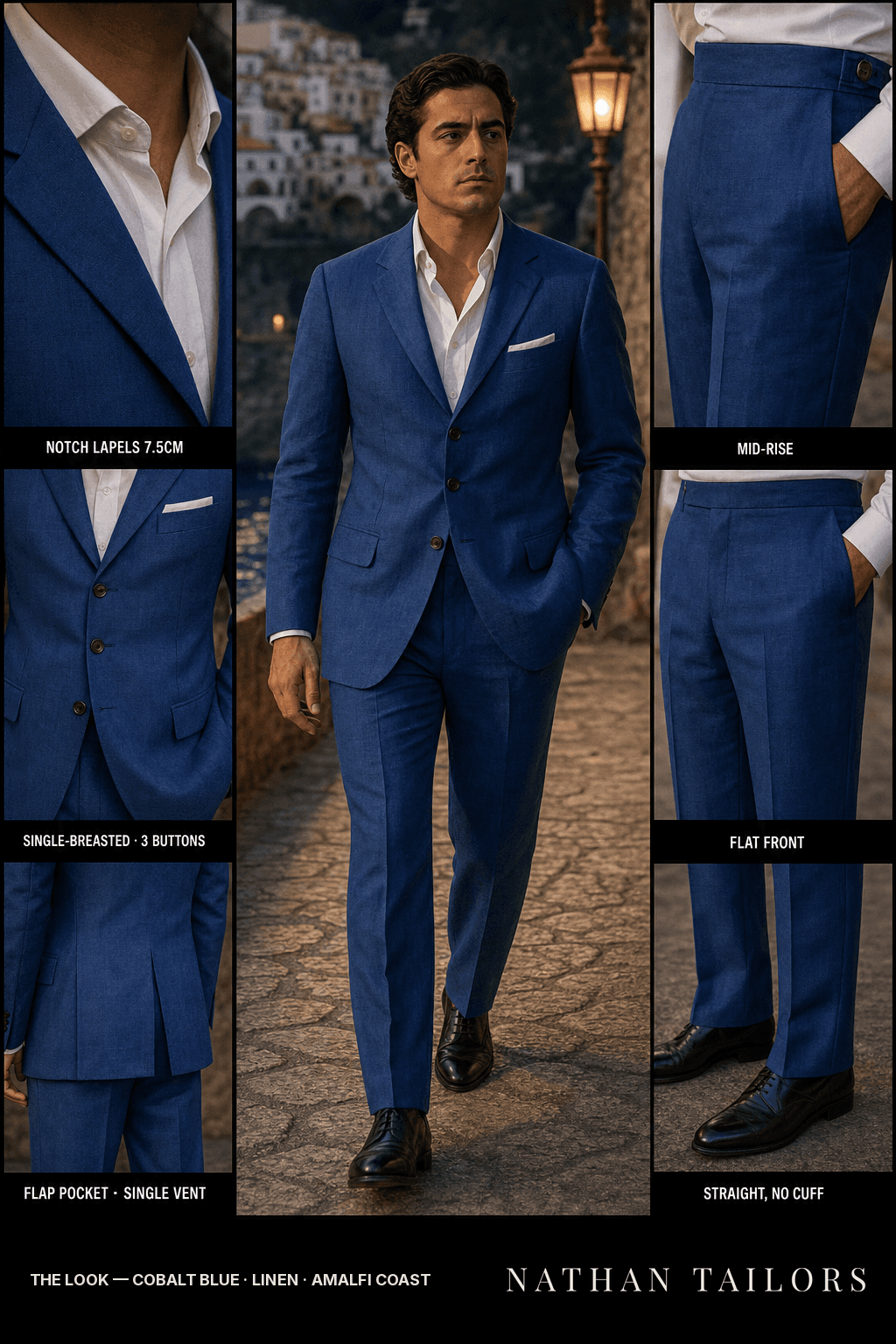 cobalt blue single-breasted bespoke suit — custom tailored by Nathan Tailors, the Hoi An custom tailor