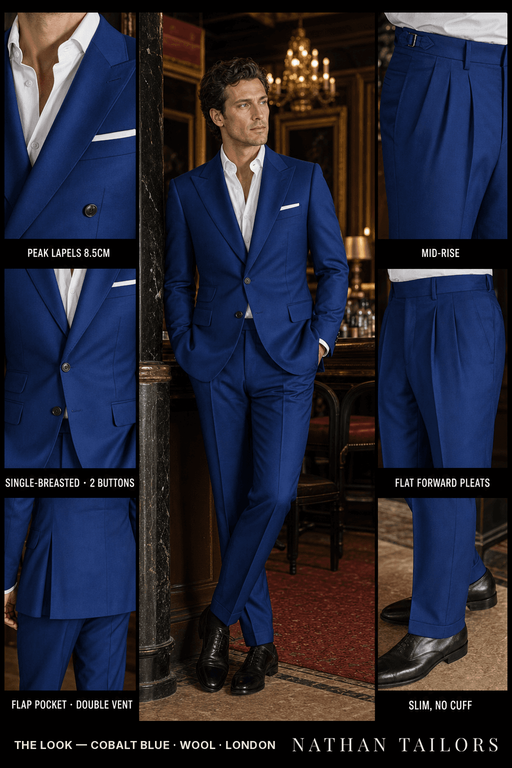 cobalt blue single-breasted bespoke suit — custom tailored by Nathan Tailors, the Hoi An custom tailor