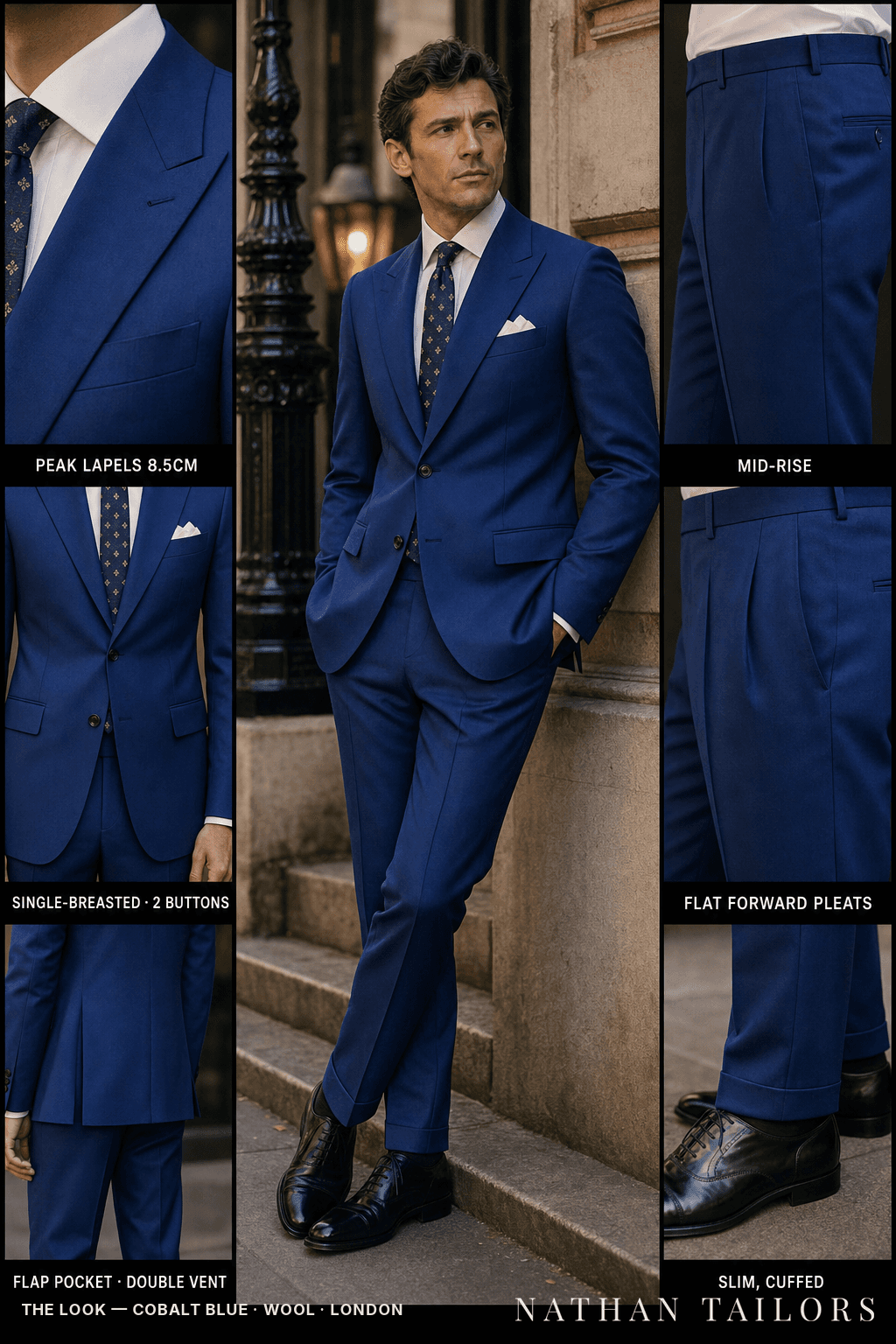 cobalt blue single-breasted bespoke suit — custom tailored by Nathan Tailors, the Hoi An custom tailor