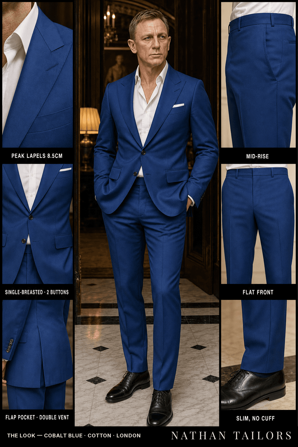 cobalt blue single-breasted bespoke suit — custom tailored by Nathan Tailors, the Hoi An custom tailor