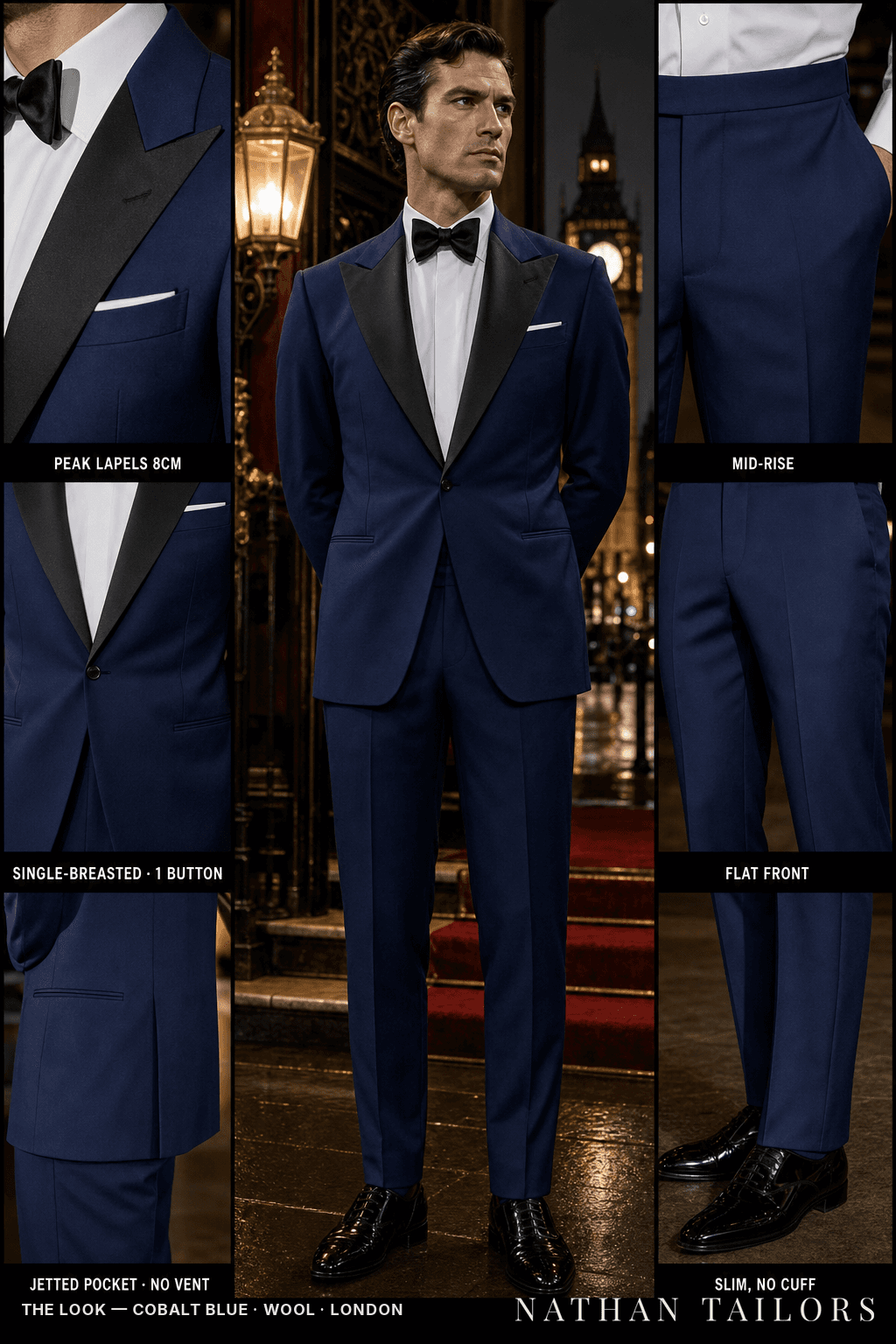 cobalt blue single-breasted bespoke suit — custom tailored by Nathan Tailors, the Hoi An custom tailor