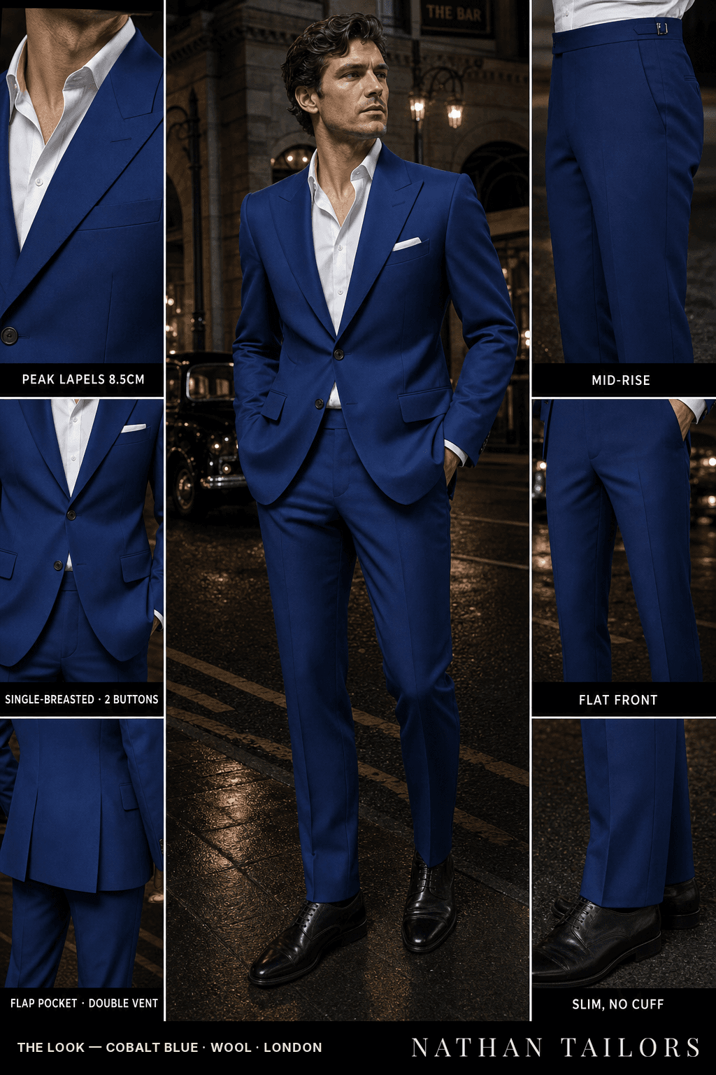 cobalt blue single-breasted bespoke suit — custom tailored by Nathan Tailors, the Hoi An custom tailor