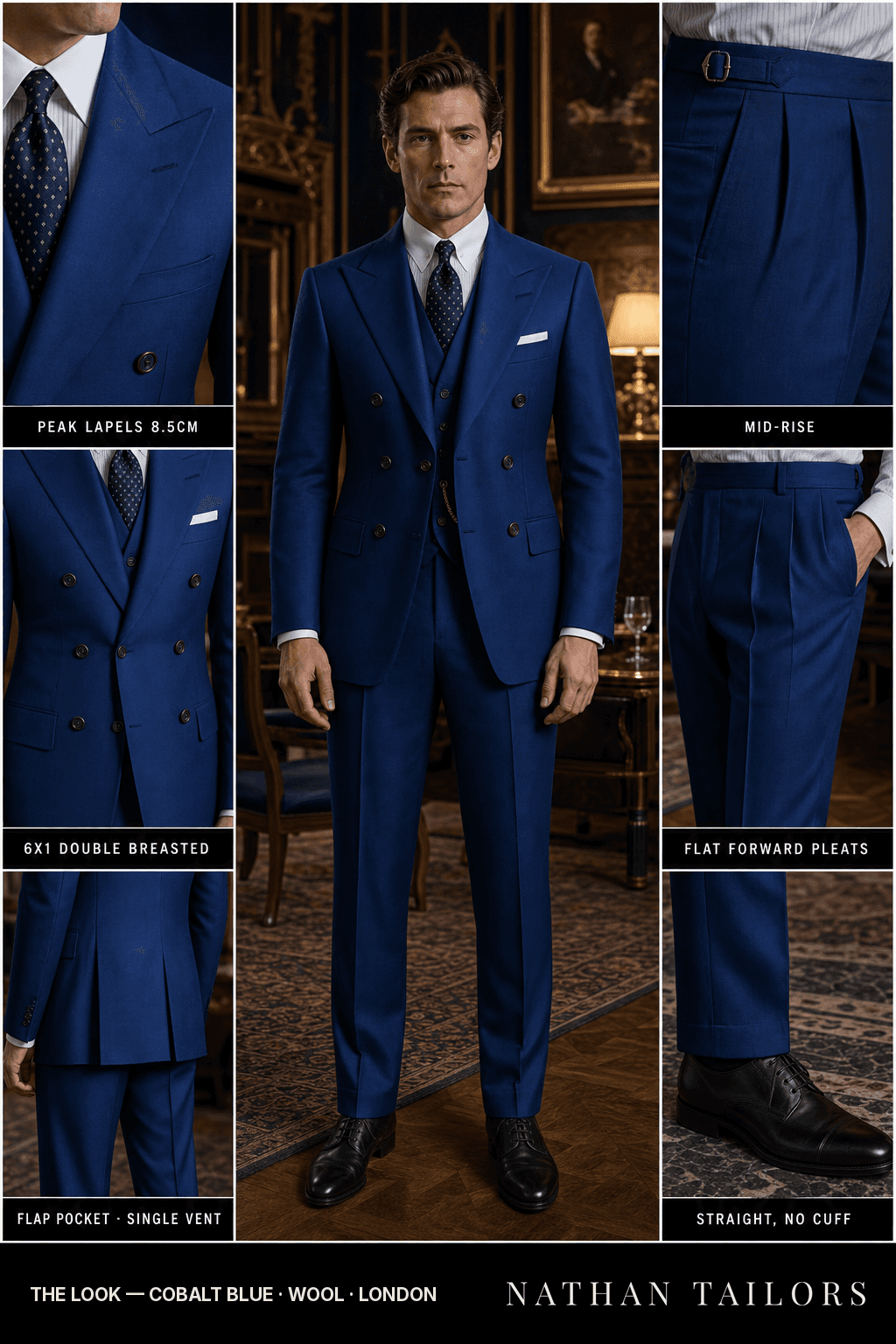 cobalt blue single-breasted bespoke suit — custom tailored by Nathan Tailors, the Hoi An custom tailor