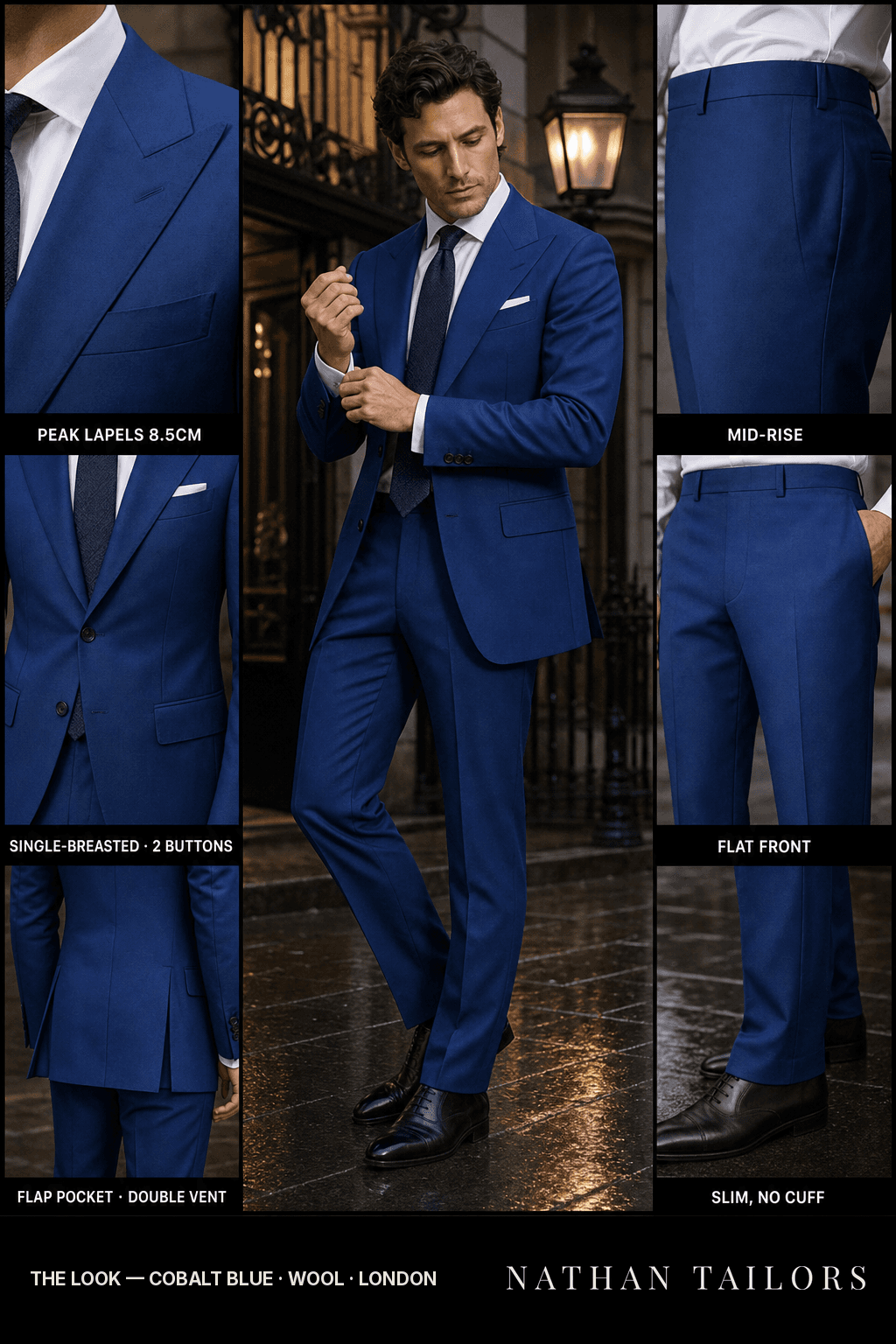 cobalt blue single-breasted bespoke suit — custom tailored by Nathan Tailors, the Hoi An custom tailor