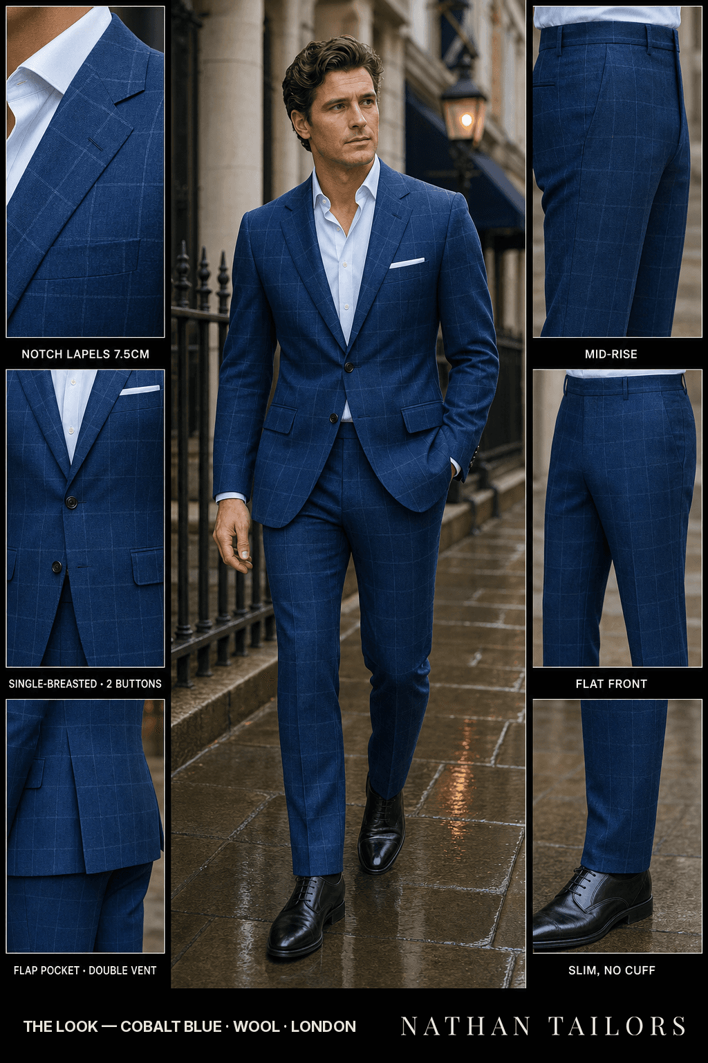 cobalt blue windowpane single-breasted bespoke suit — custom tailored by Nathan Tailors, the Hoi An custom tailor