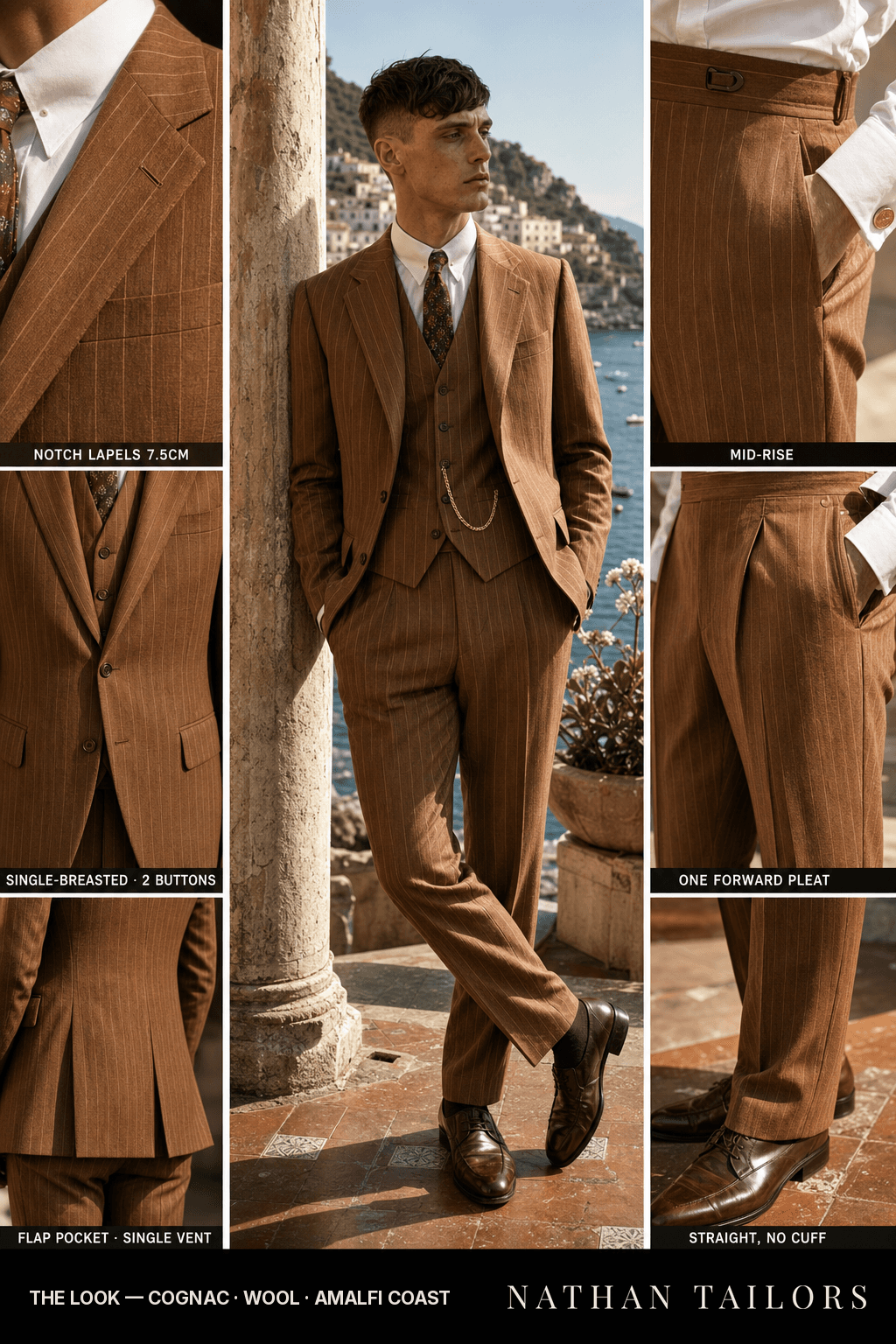 cognac chalk_stripe single-breasted bespoke suit — custom tailored by Nathan Tailors, the Hoi An custom tailor