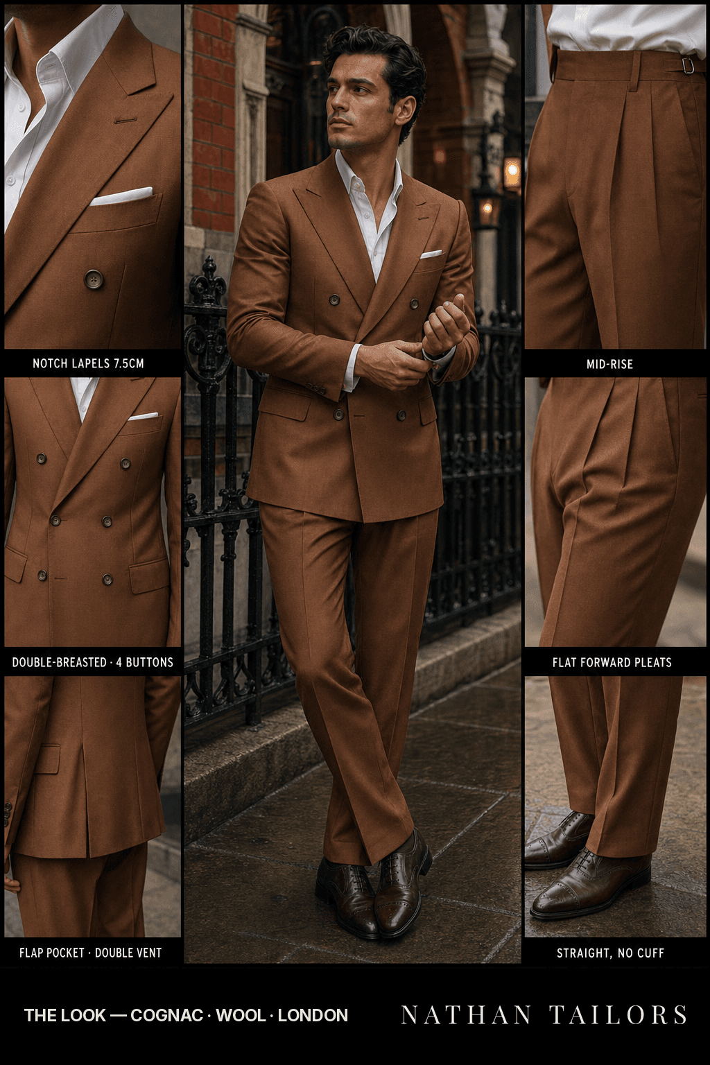 cognac double-breasted bespoke suit — custom tailored by Nathan Tailors, the Hoi An custom tailor