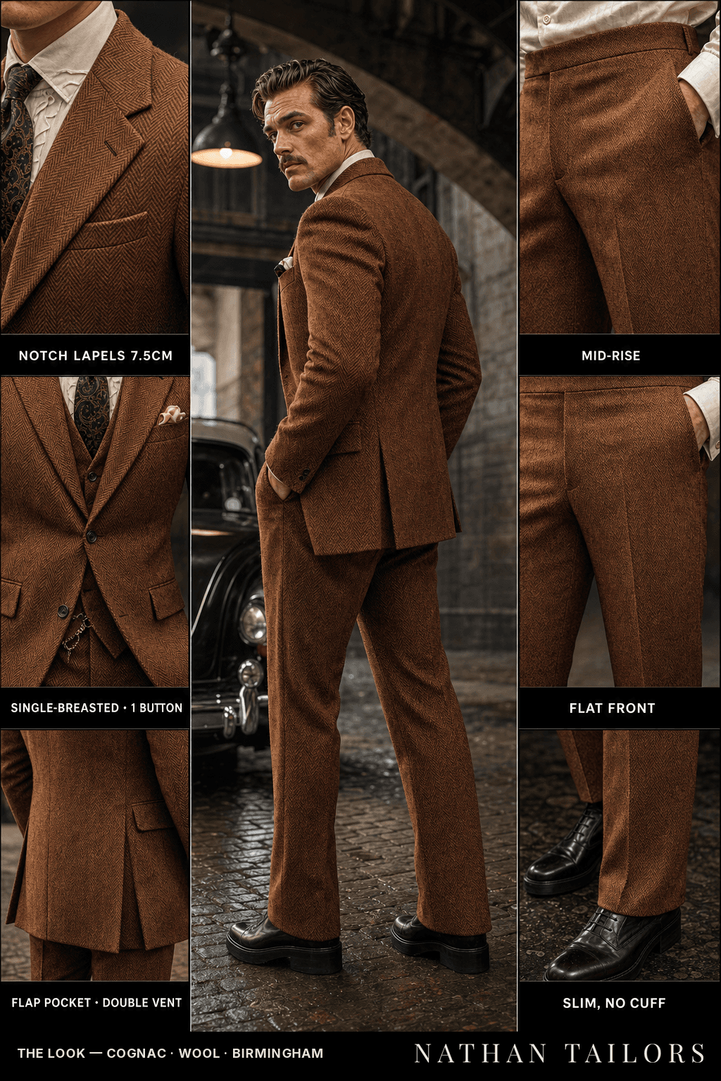 cognac herringbone single-breasted bespoke suit — custom tailored by Nathan Tailors, the Hoi An custom tailor