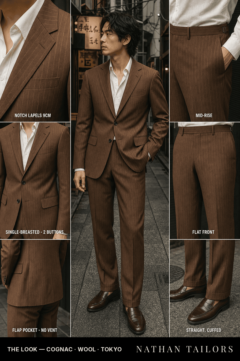 cognac pinstripe single-breasted bespoke suit — custom tailored by Nathan Tailors, the Hoi An custom tailor