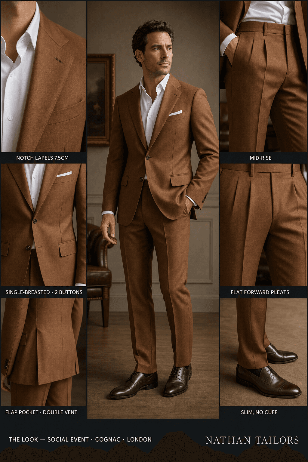 cognac single-breasted bespoke suit — custom tailored by Nathan Tailors, the Hoi An custom tailor