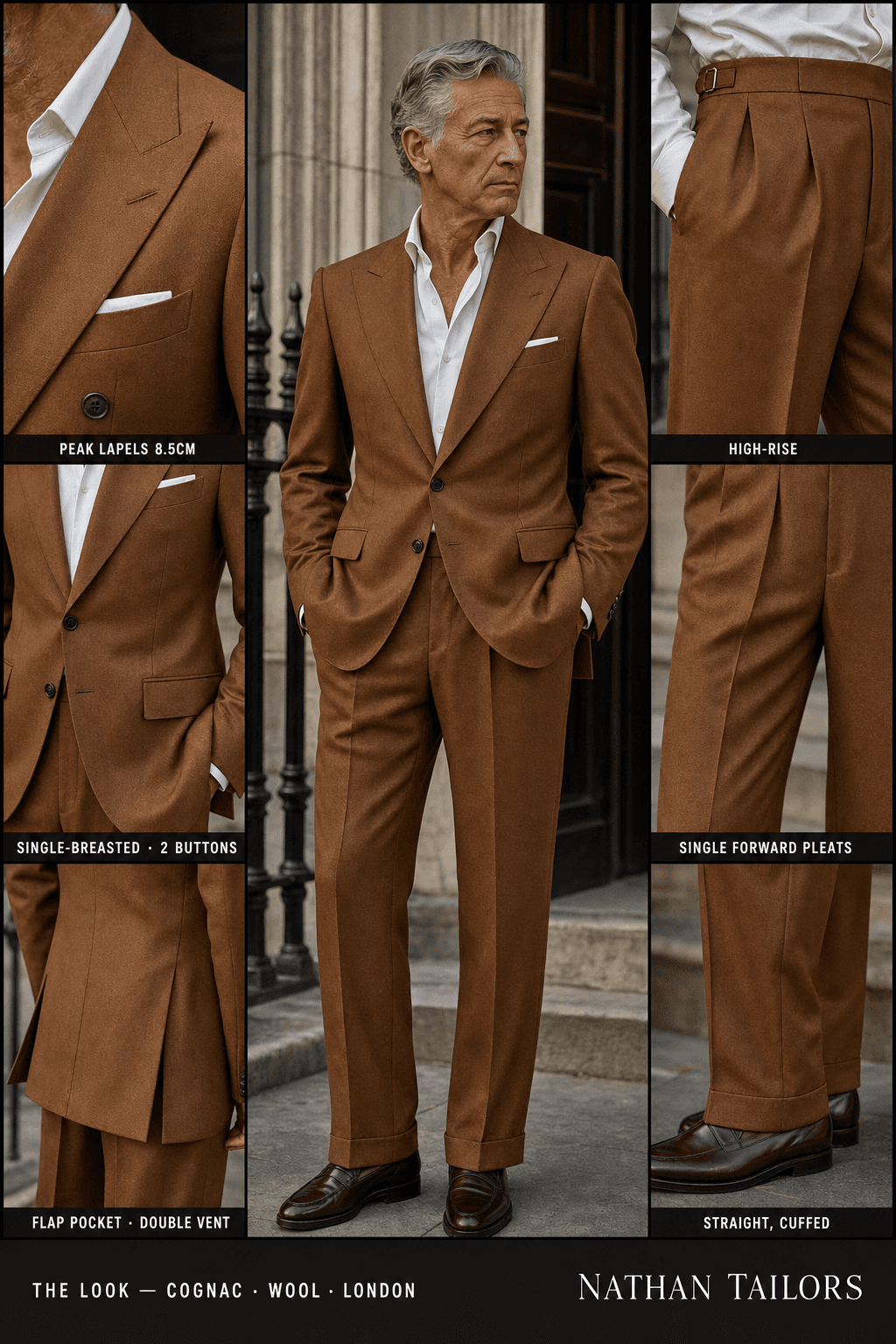cognac single-breasted bespoke suit — custom tailored by Nathan Tailors, the Hoi An custom tailor