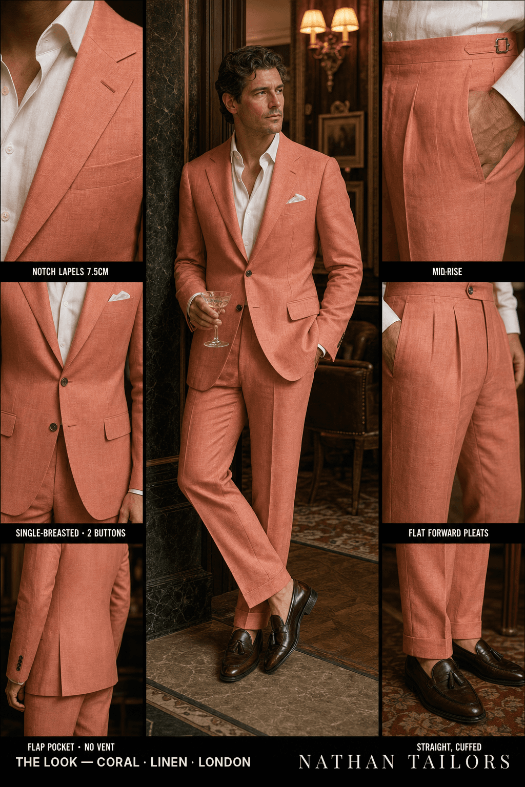 coral single-breasted bespoke suit — custom tailored by Nathan Tailors, the Hoi An custom tailor