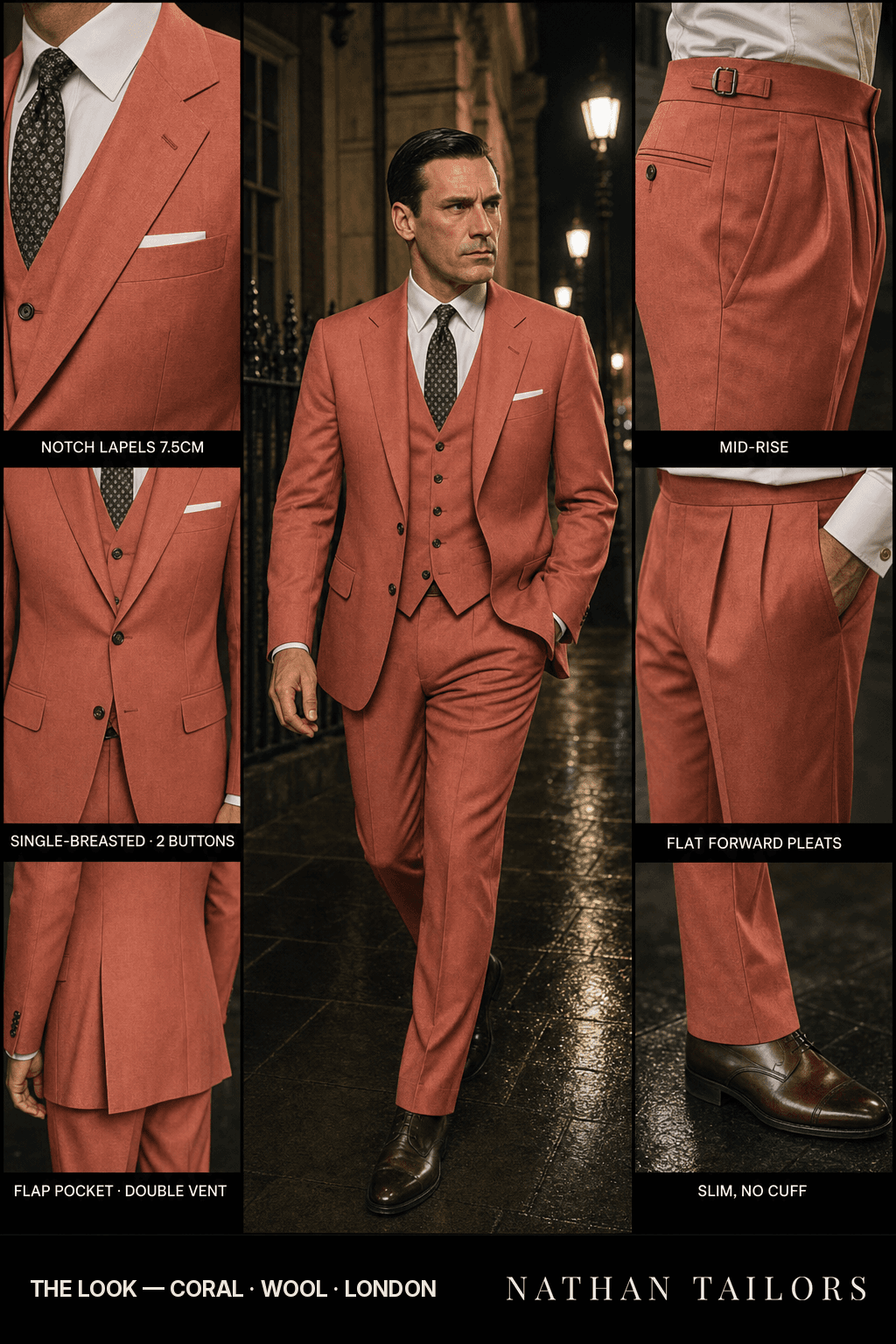 coral single-breasted bespoke suit — custom tailored by Nathan Tailors, the Hoi An custom tailor