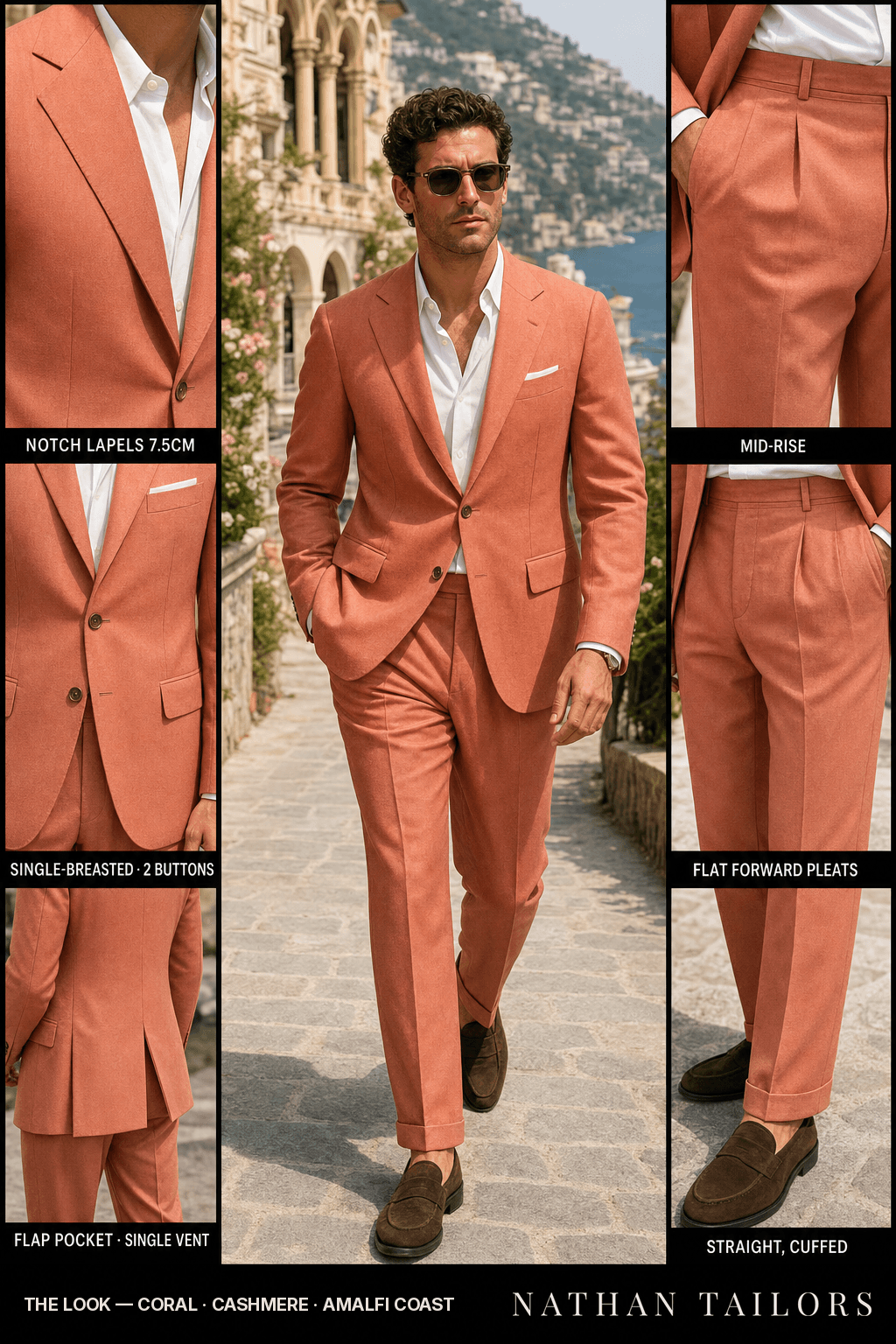 coral single-breasted bespoke suit — custom tailored by Nathan Tailors, the Hoi An custom tailor
