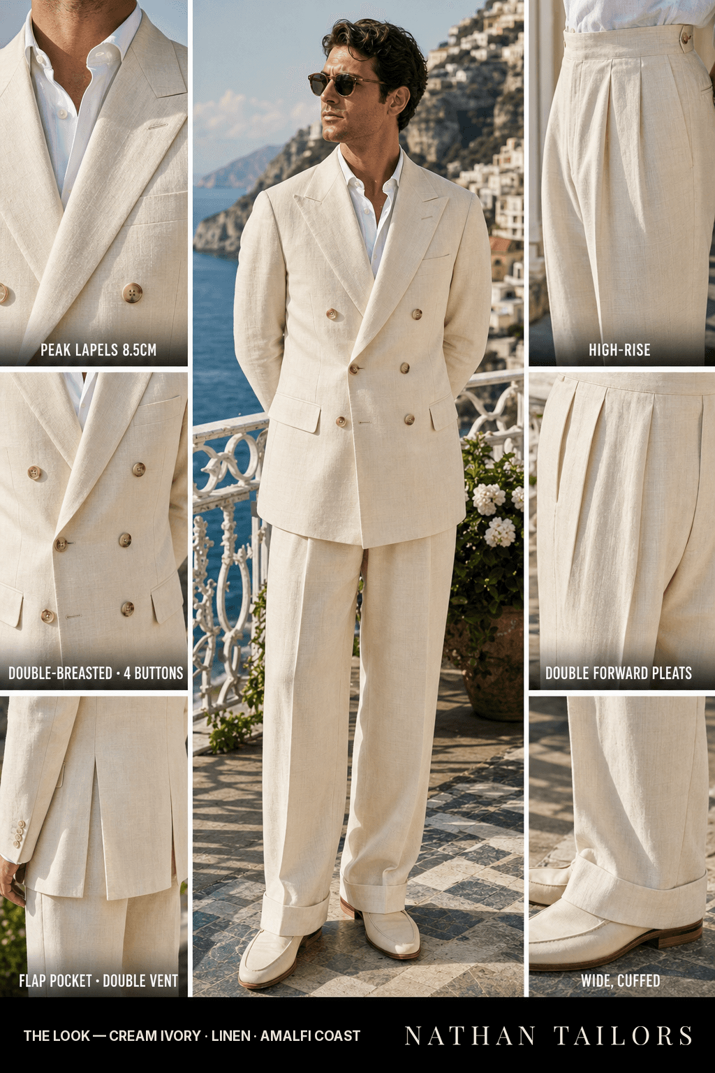 cream ivory double-breasted bespoke suit — custom tailored by Nathan Tailors, the Hoi An custom tailor