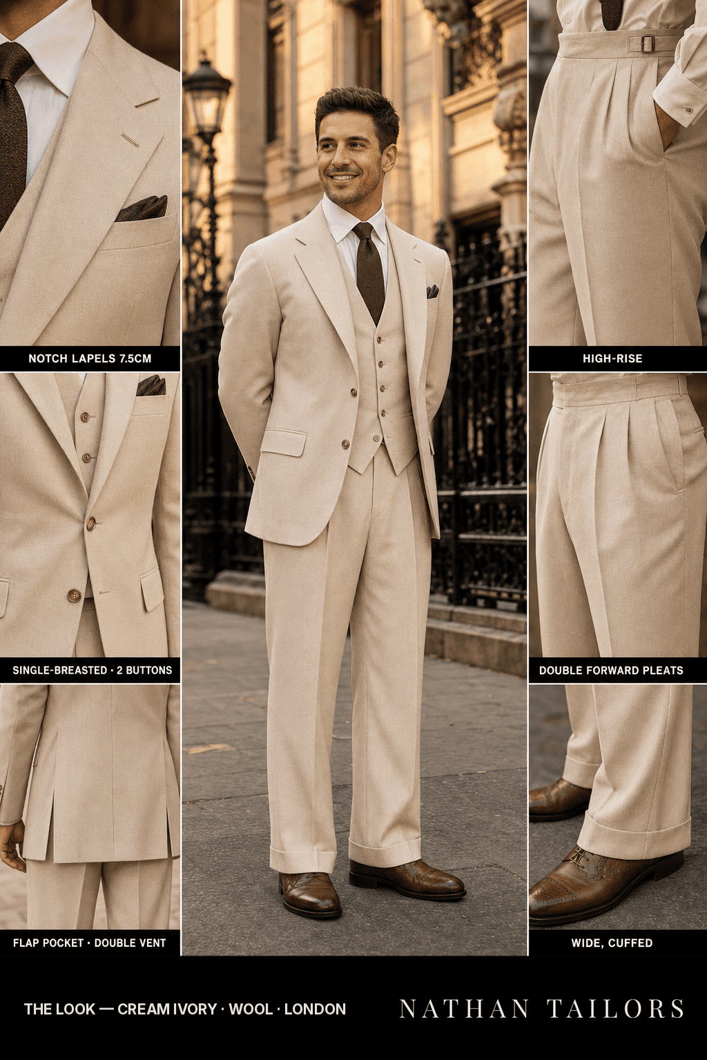 cream ivory single-breasted bespoke suit — custom tailored by Nathan Tailors, the Hoi An custom tailor