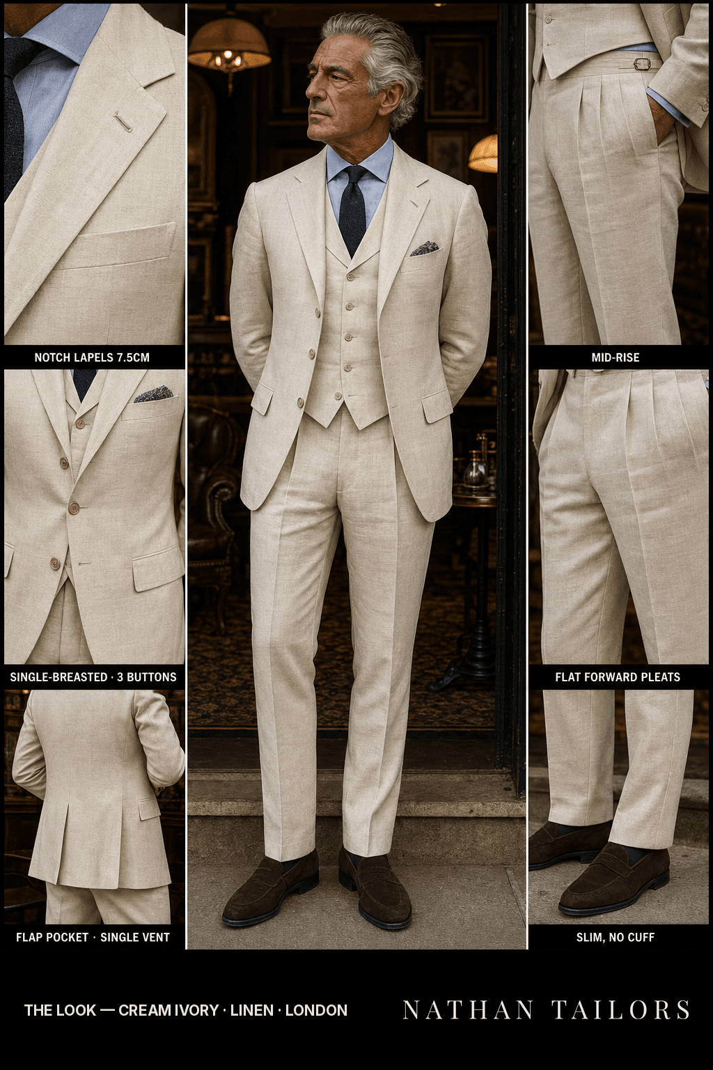 cream ivory single-breasted bespoke suit — custom tailored by Nathan Tailors, the Hoi An custom tailor