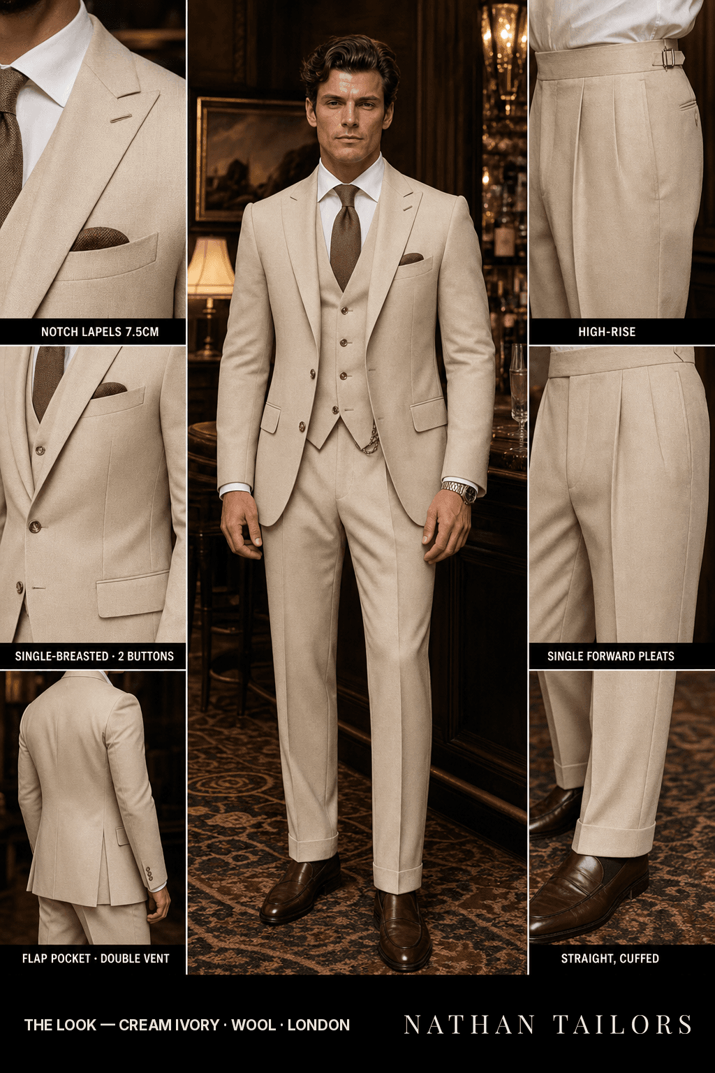 cream ivory single-breasted bespoke suit — custom tailored by Nathan Tailors, the Hoi An custom tailor