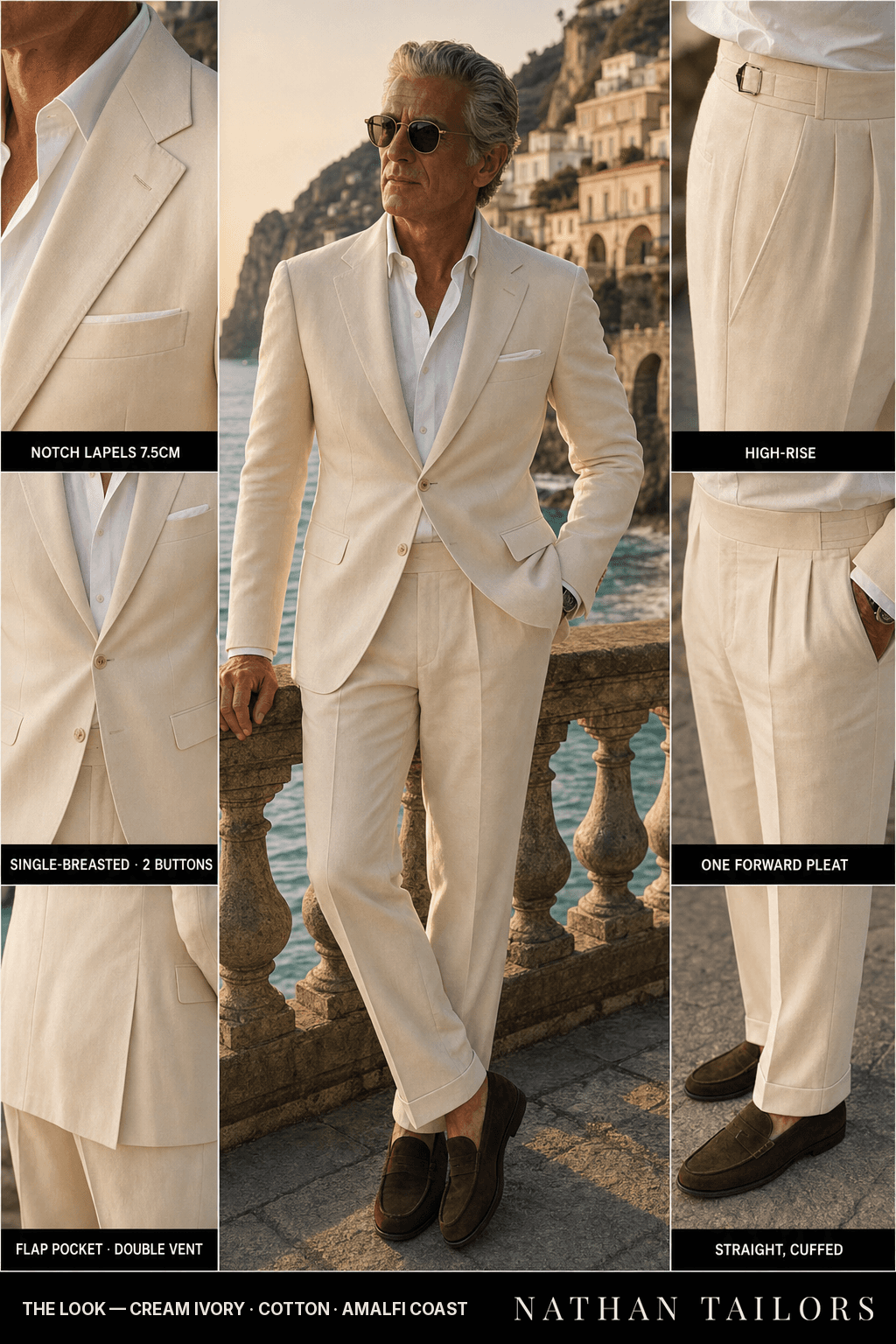 cream ivory single-breasted bespoke suit — custom tailored by Nathan Tailors, the Hoi An custom tailor