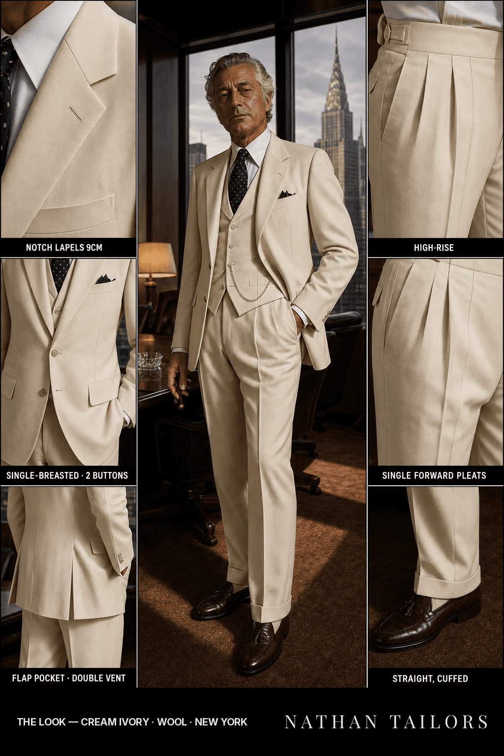 cream ivory single-breasted bespoke suit — custom tailored by Nathan Tailors, the Hoi An custom tailor