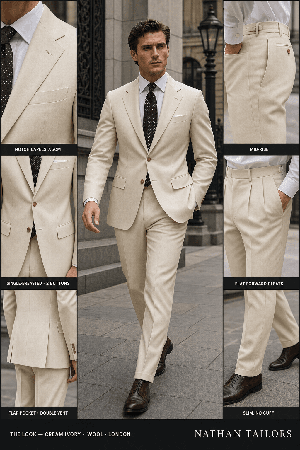 cream ivory single-breasted bespoke suit — custom tailored by Nathan Tailors, the Hoi An custom tailor