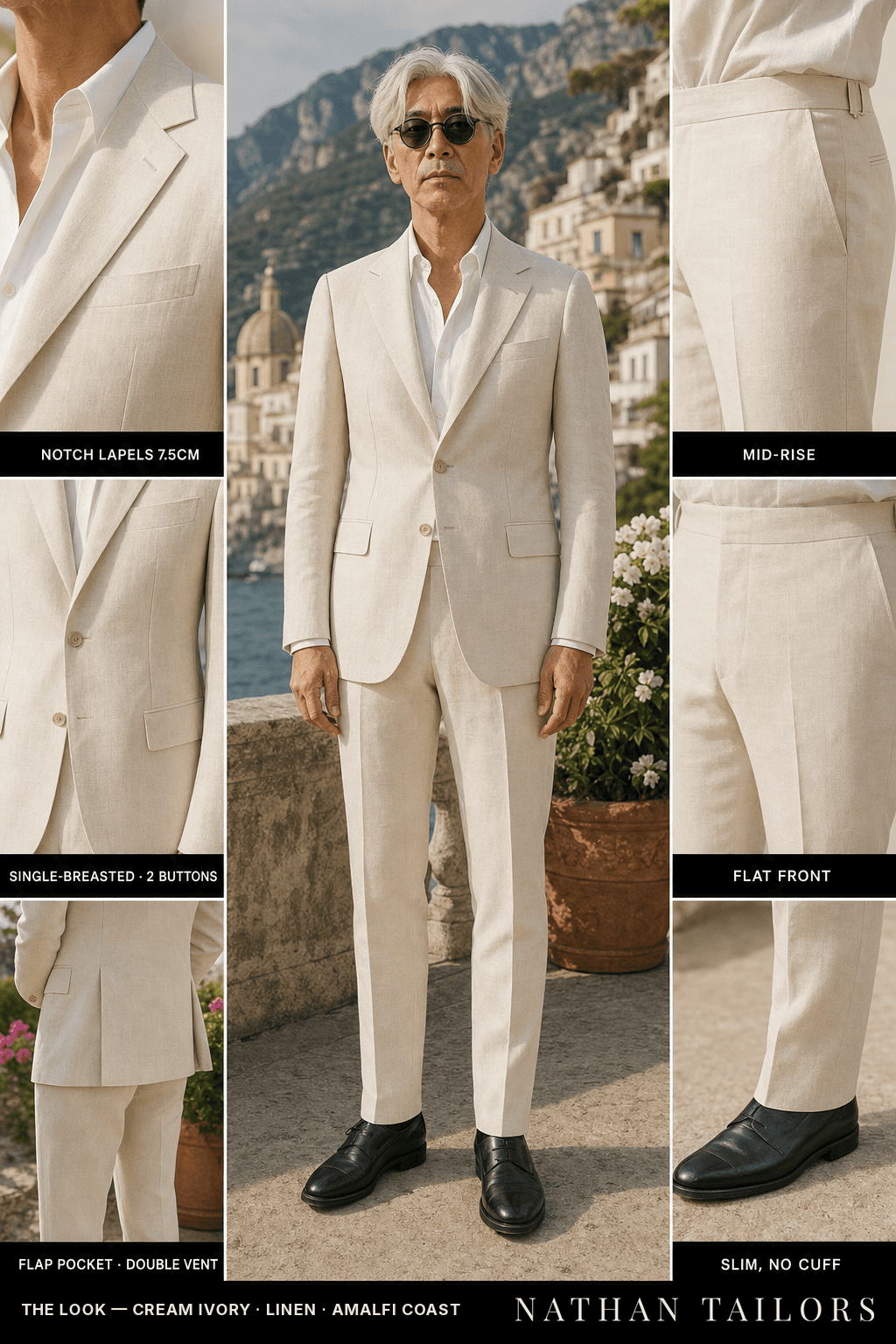 cream ivory single-breasted bespoke suit — custom tailored by Nathan Tailors, the Hoi An custom tailor