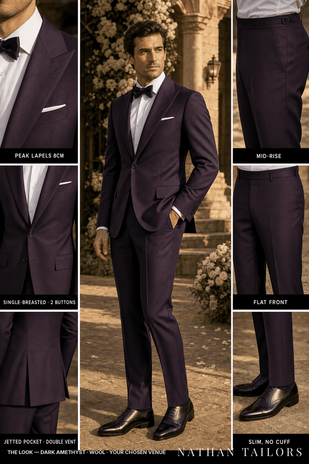 dark amethyst single-breasted bespoke suit — custom tailored by Nathan Tailors, the Hoi An custom tailor