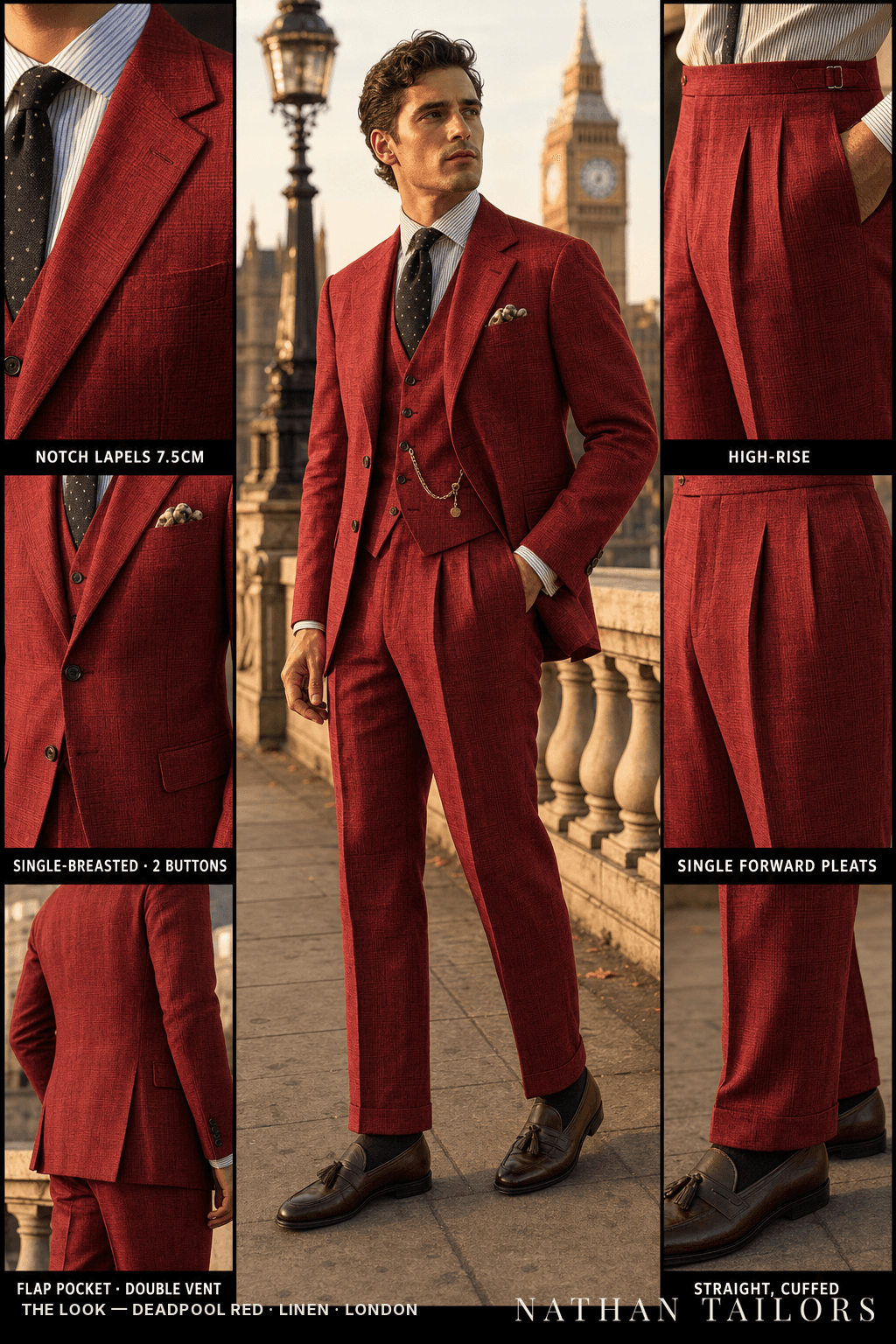 deadpool red glen_plaid single-breasted bespoke suit — custom tailored by Nathan Tailors, the Hoi An custom tailor