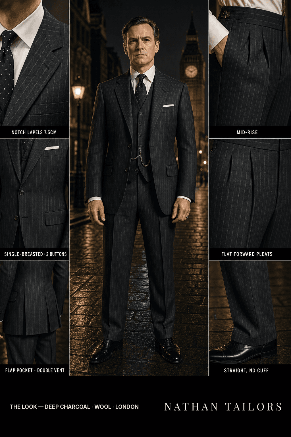 deep charcoal chalk_stripe single-breasted bespoke suit — custom tailored by Nathan Tailors, the Hoi An custom tailor