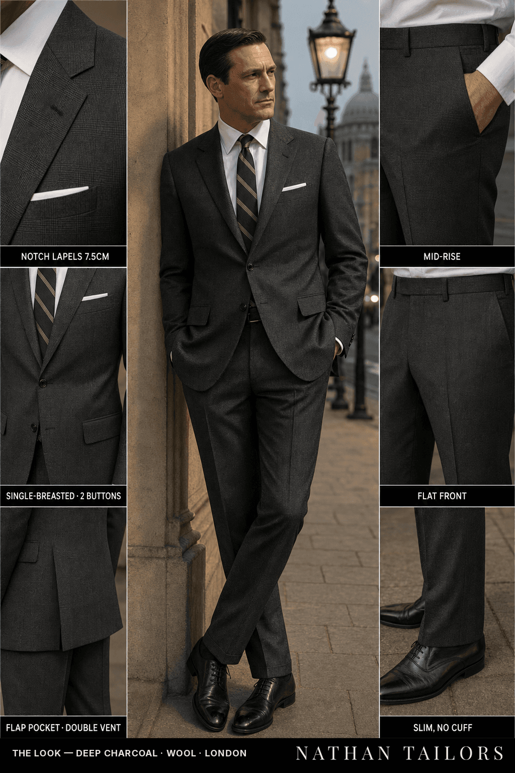 deep charcoal glen_plaid single-breasted bespoke suit — custom tailored by Nathan Tailors, the Hoi An custom tailor