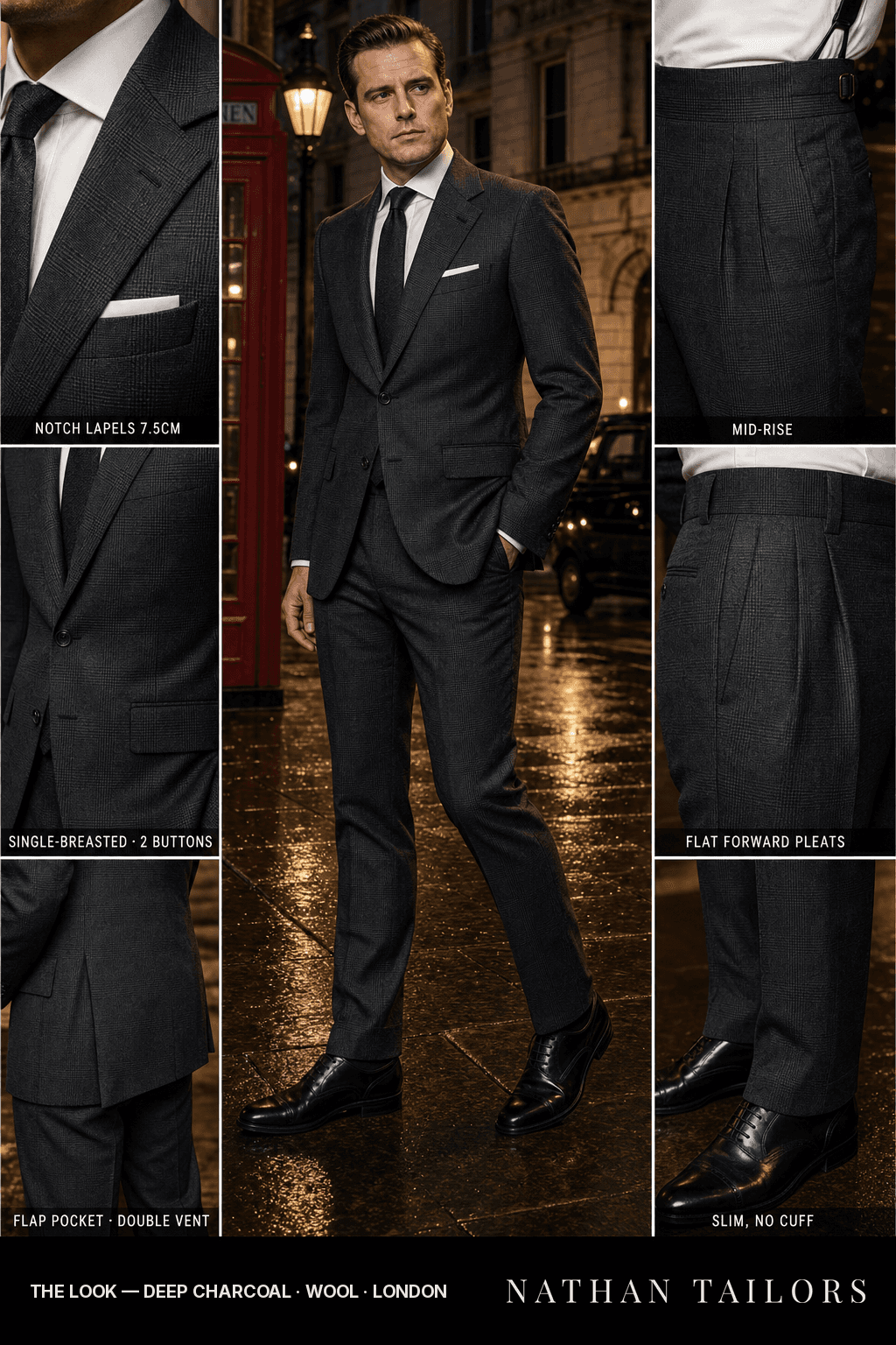 deep charcoal glen_plaid single-breasted bespoke suit — custom tailored by Nathan Tailors, the Hoi An custom tailor