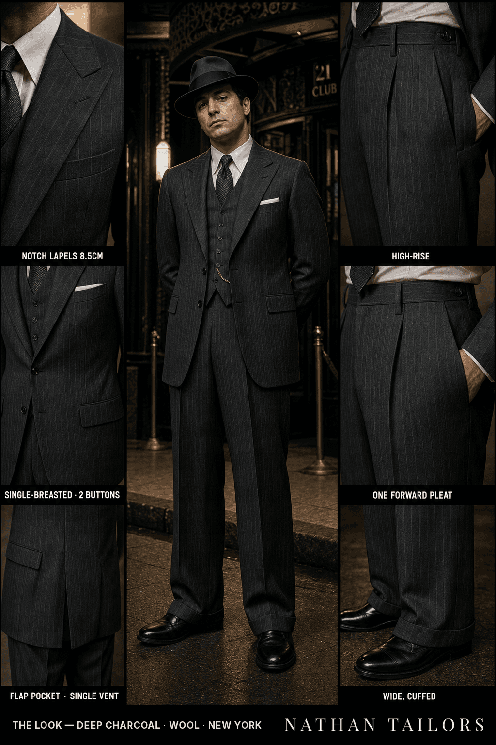deep charcoal pinstripe single-breasted bespoke suit — custom tailored by Nathan Tailors, the Hoi An custom tailor