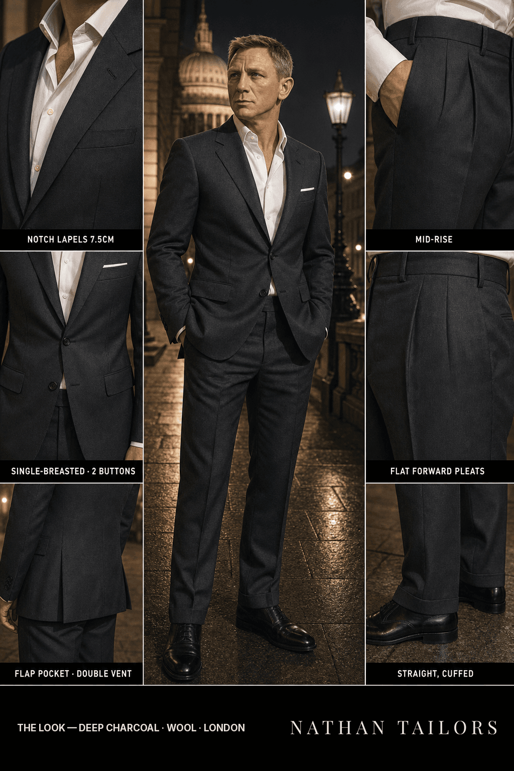 deep charcoal single-breasted bespoke suit — custom tailored by Nathan Tailors, the Hoi An custom tailor