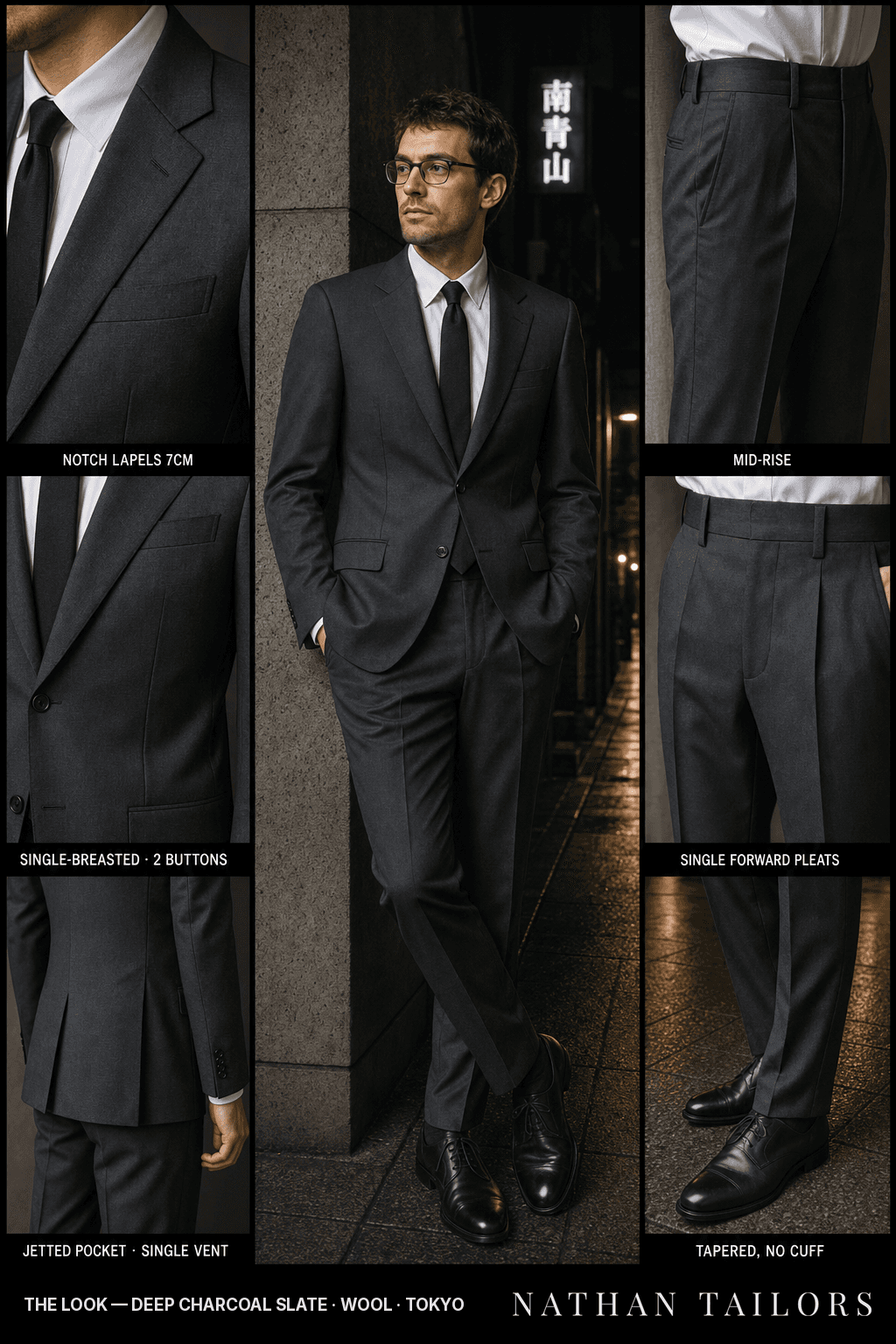 deep charcoal slate single-breasted bespoke suit — custom tailored by Nathan Tailors, the Hoi An custom tailor