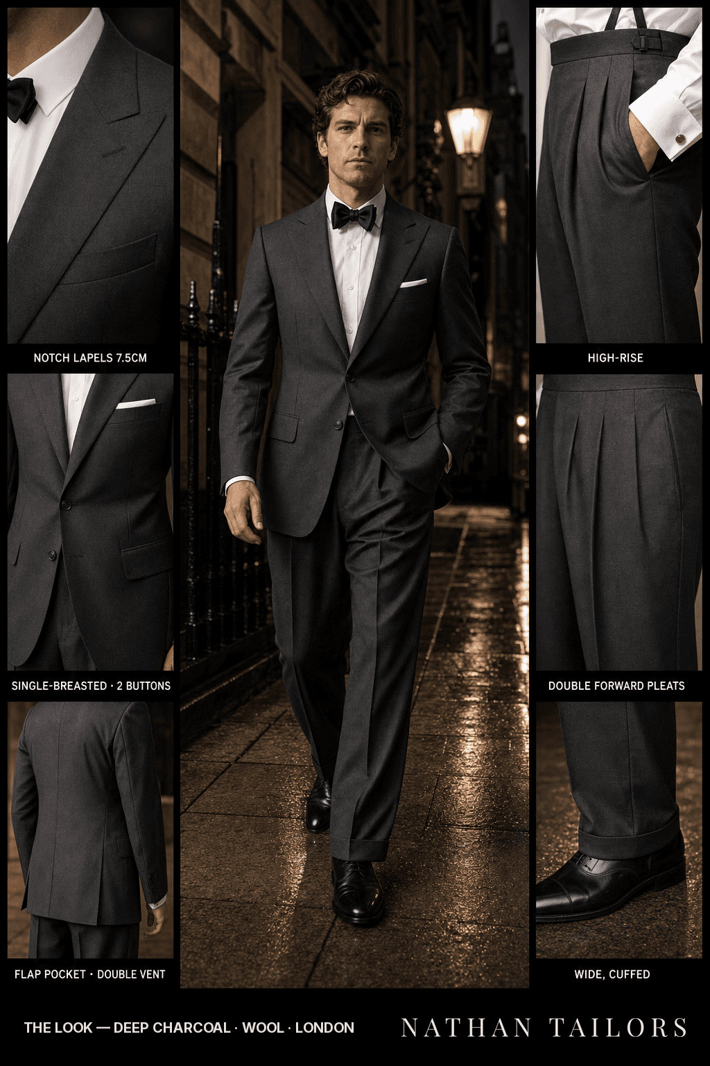 deep charcoal single-breasted bespoke suit — custom tailored by Nathan Tailors, the Hoi An custom tailor