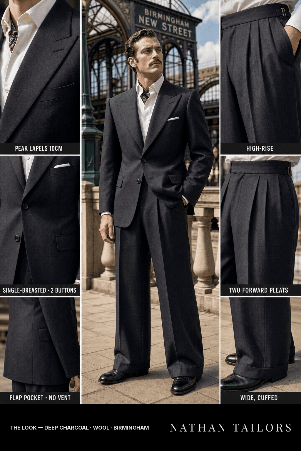deep charcoal single-breasted bespoke suit — custom tailored by Nathan Tailors, the Hoi An custom tailor