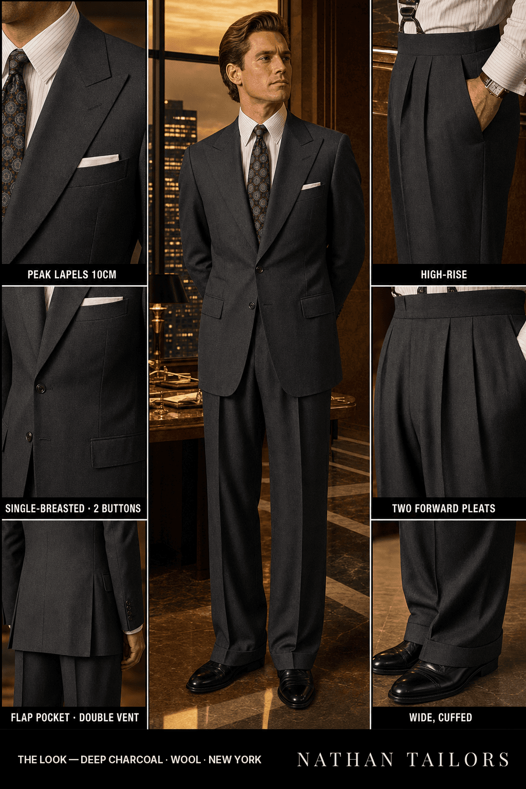 deep charcoal single-breasted bespoke suit — custom tailored by Nathan Tailors, the Hoi An custom tailor