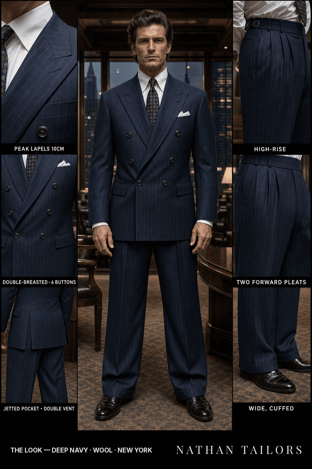 deep navy chalk_stripe double-breasted bespoke suit — custom tailored by Nathan Tailors, the Hoi An custom tailor