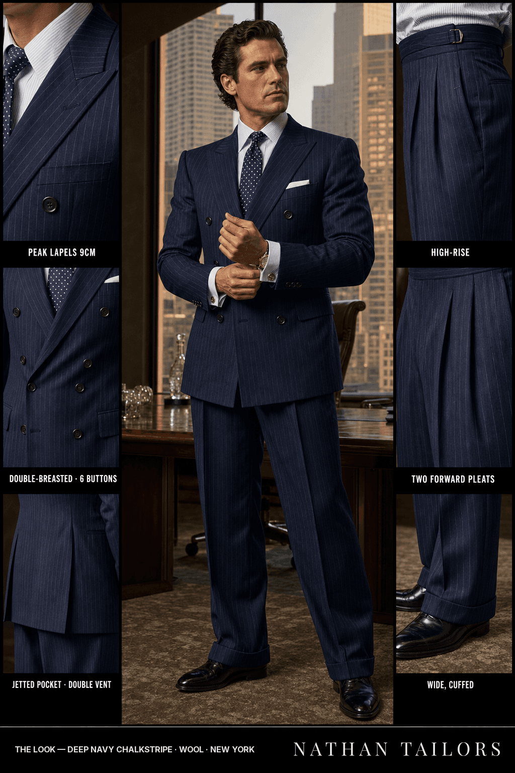 deep navy chalkstripe chalk_stripe double-breasted bespoke suit — custom tailored by Nathan Tailors, the Hoi An custom tailor
