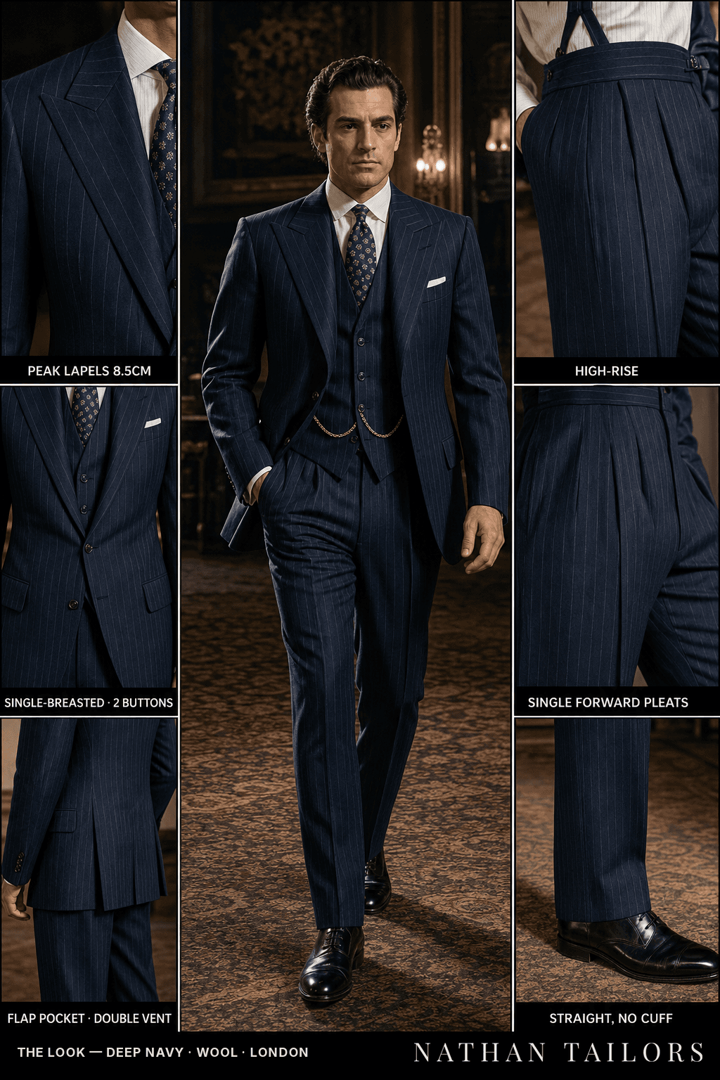 deep navy chalk_stripe single-breasted bespoke suit — custom tailored by Nathan Tailors, the Hoi An custom tailor