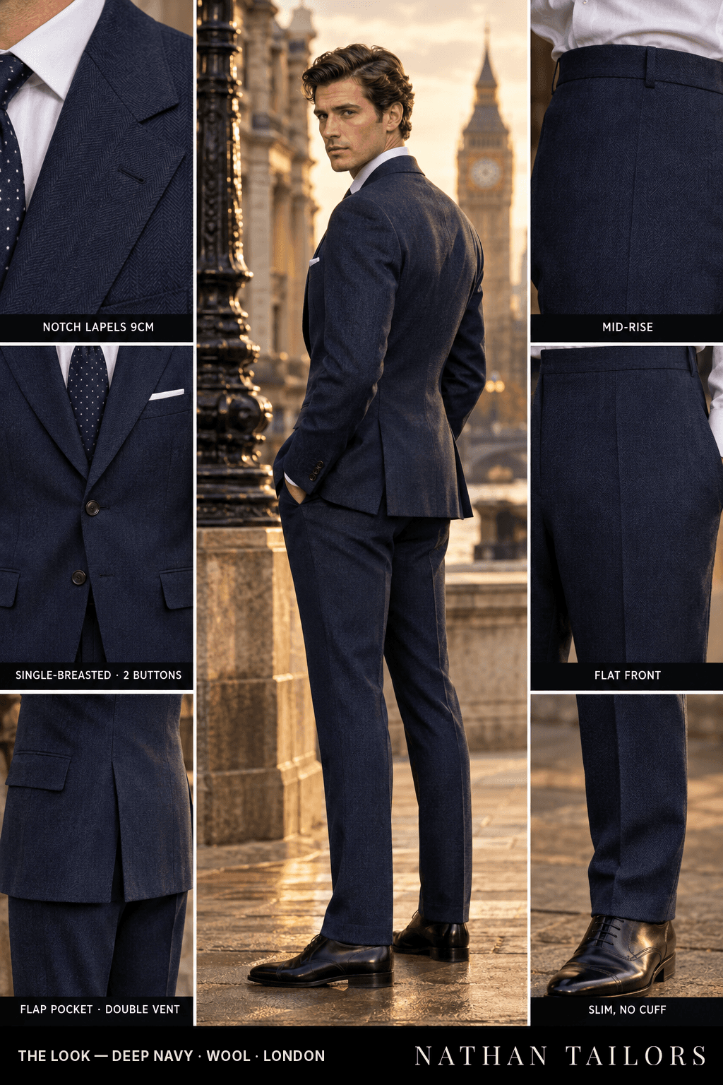 navy wool wedding-guest suit — Atelier render by Nathan Tailors
