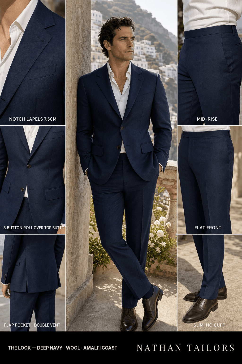 deep navy single-breasted bespoke suit — custom tailored by Nathan Tailors, the Hoi An custom tailor