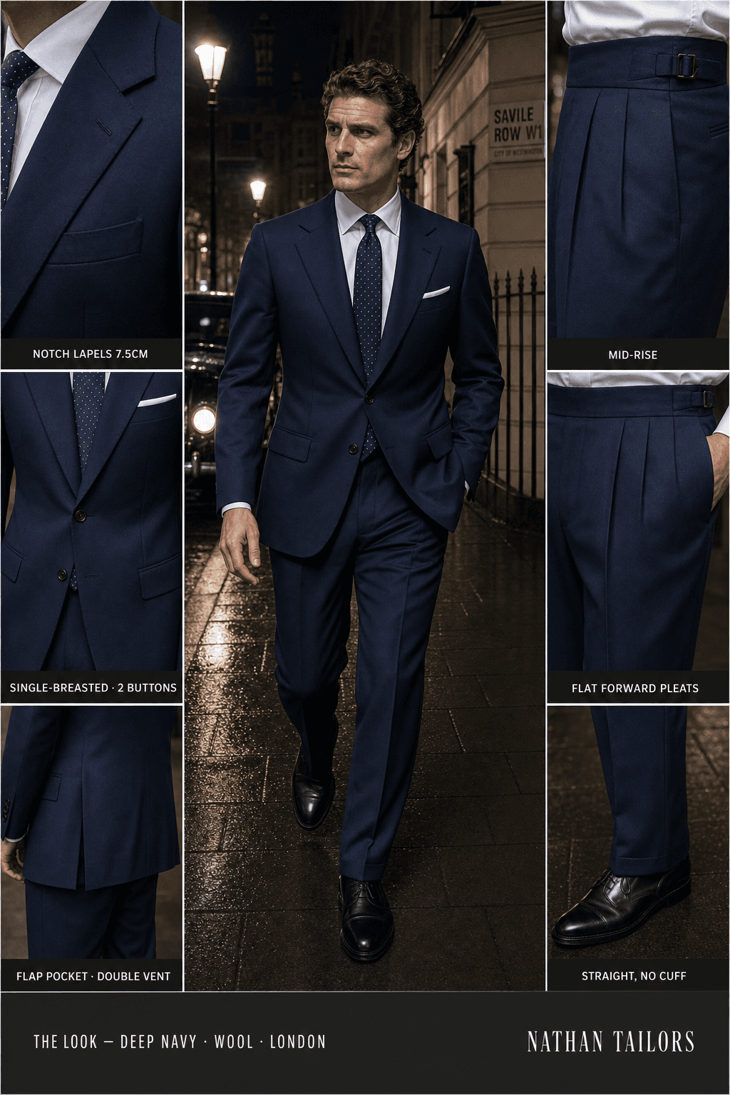 deep navy single-breasted bespoke suit — custom tailored by Nathan Tailors, the Hoi An custom tailor