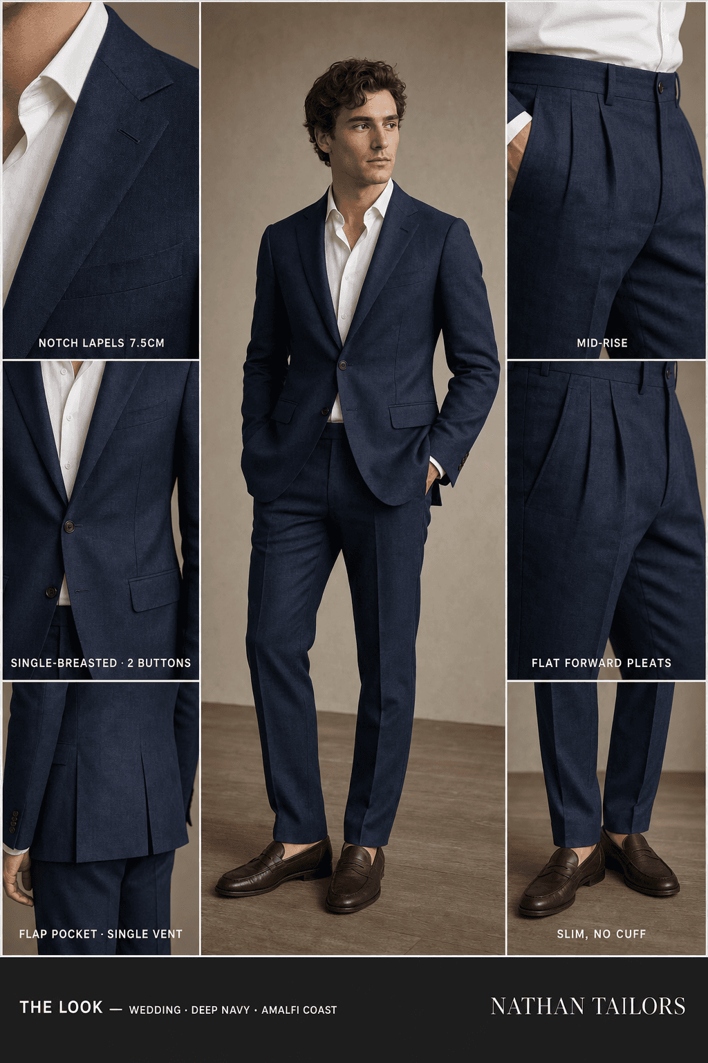 deep navy single-breasted bespoke suit — custom tailored by Nathan Tailors, the Hoi An custom tailor
